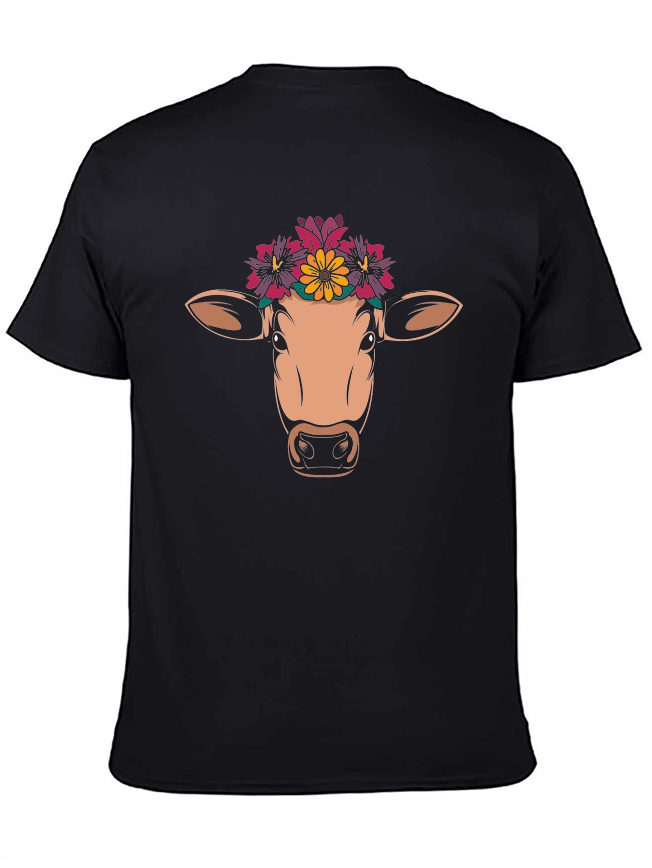 Black Floral Cow Graphic Tee - Unisex Black T-Shirt view 4