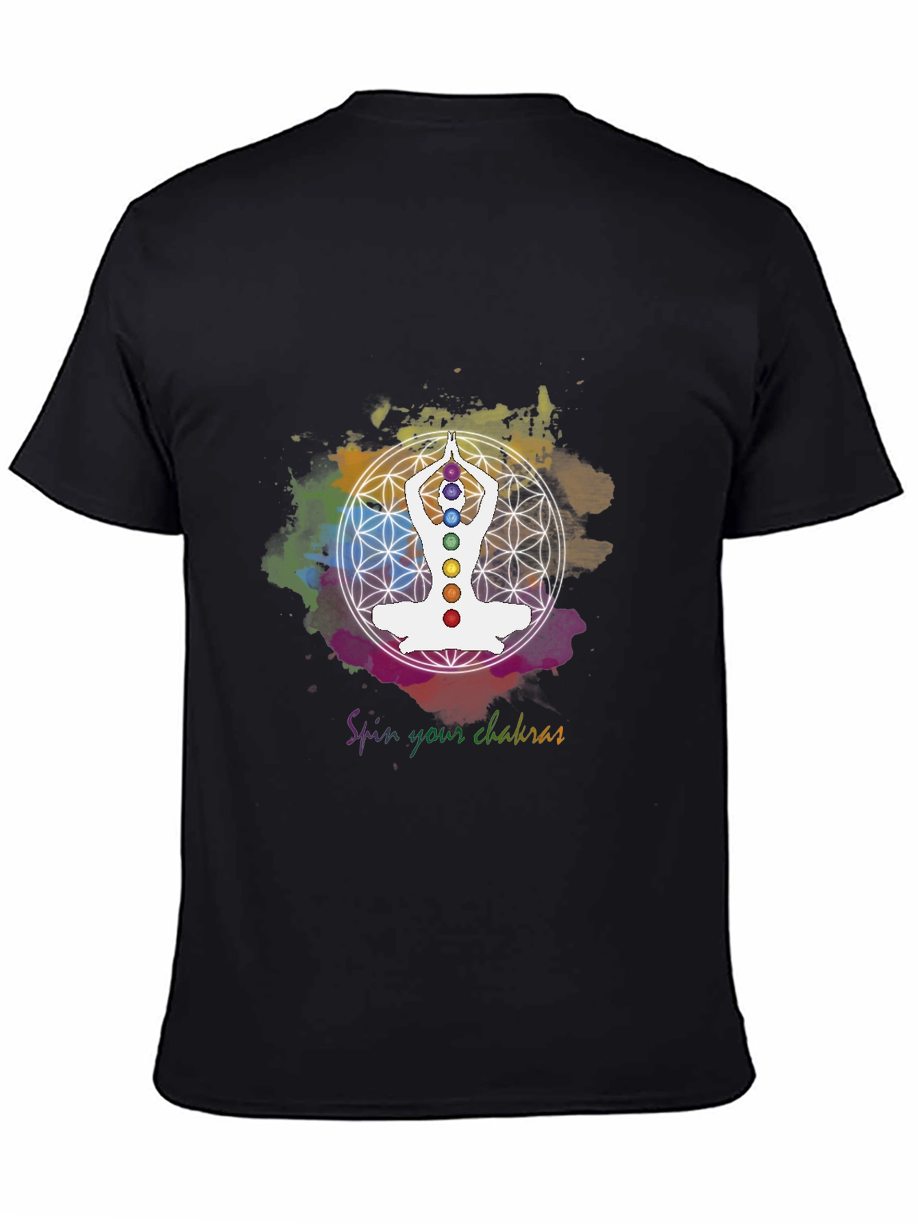 Black Chakra Meditation T-Shirt - Spiritual Yoga Design view 4