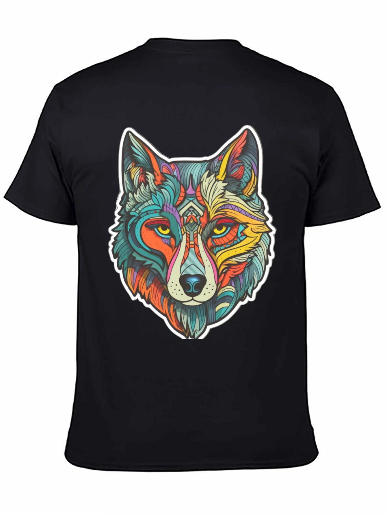 Black Wolf Art Graphic Print Black T-Shirt view 4