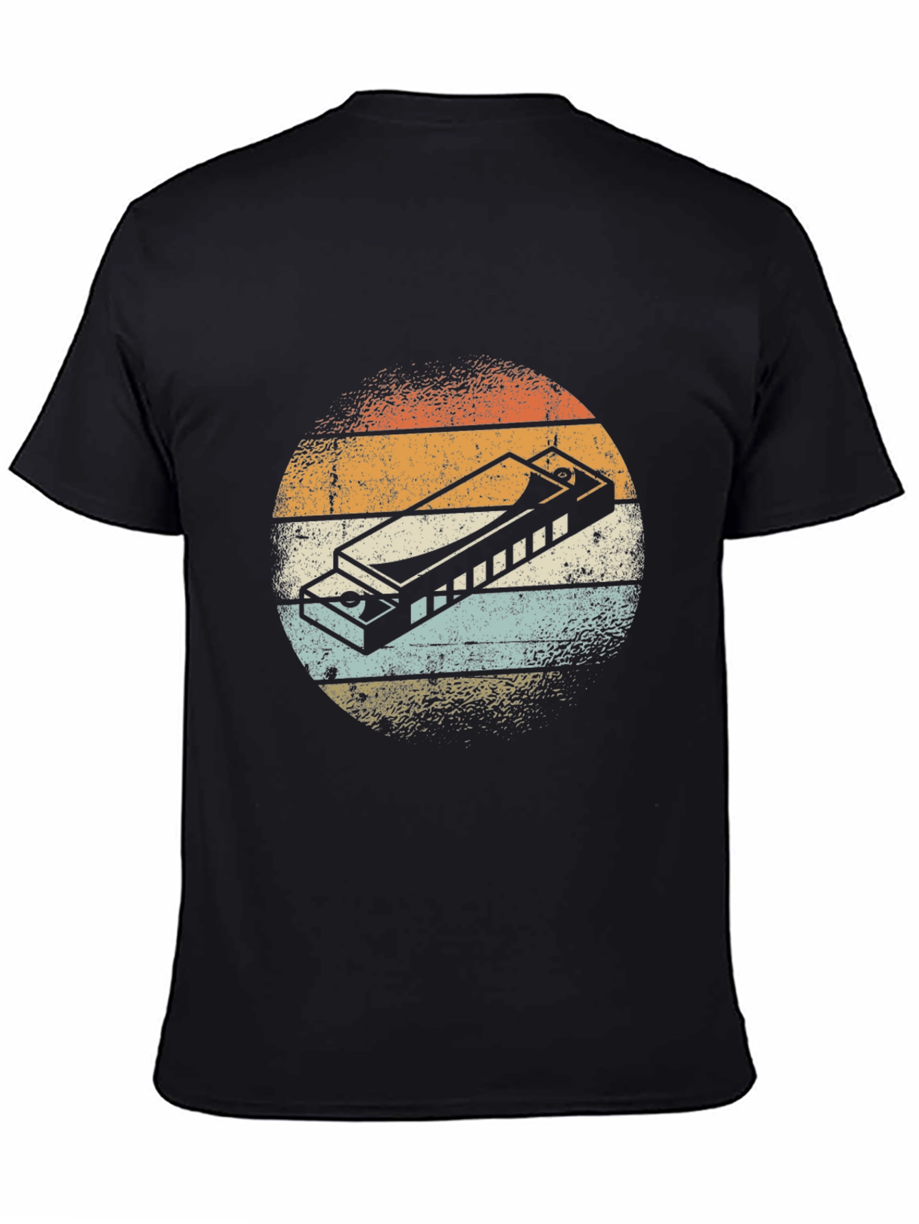 Black Vintage Harmonica Graphic Tee - Retro Music Lover Shirt view 4