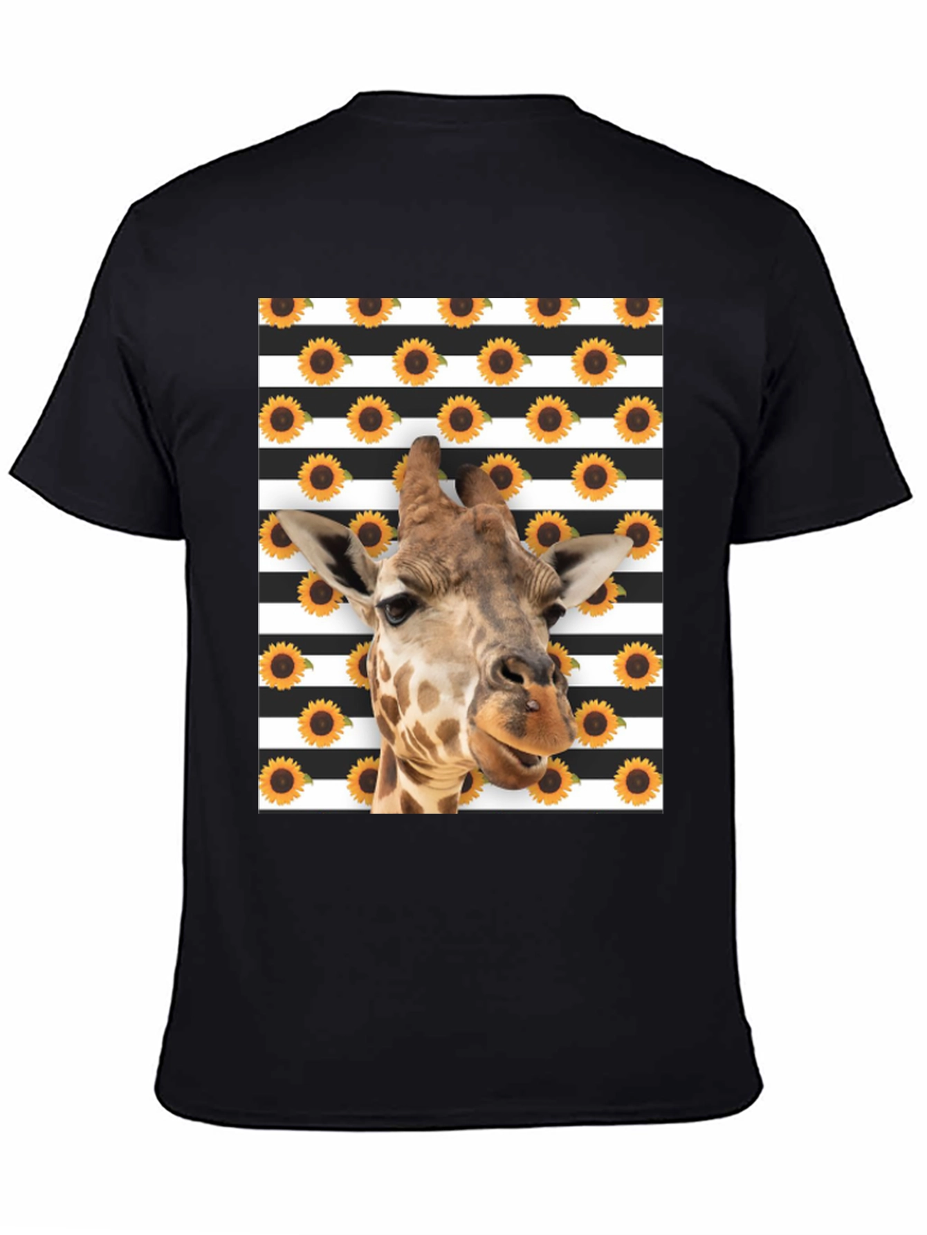 Black Giraffe Sunflower Striped Graphic Tee view 4