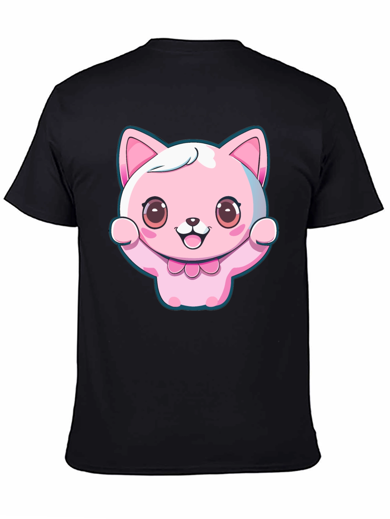 Black Kawaii Cat Graphic Tee - Cute Cartoon Style view 4