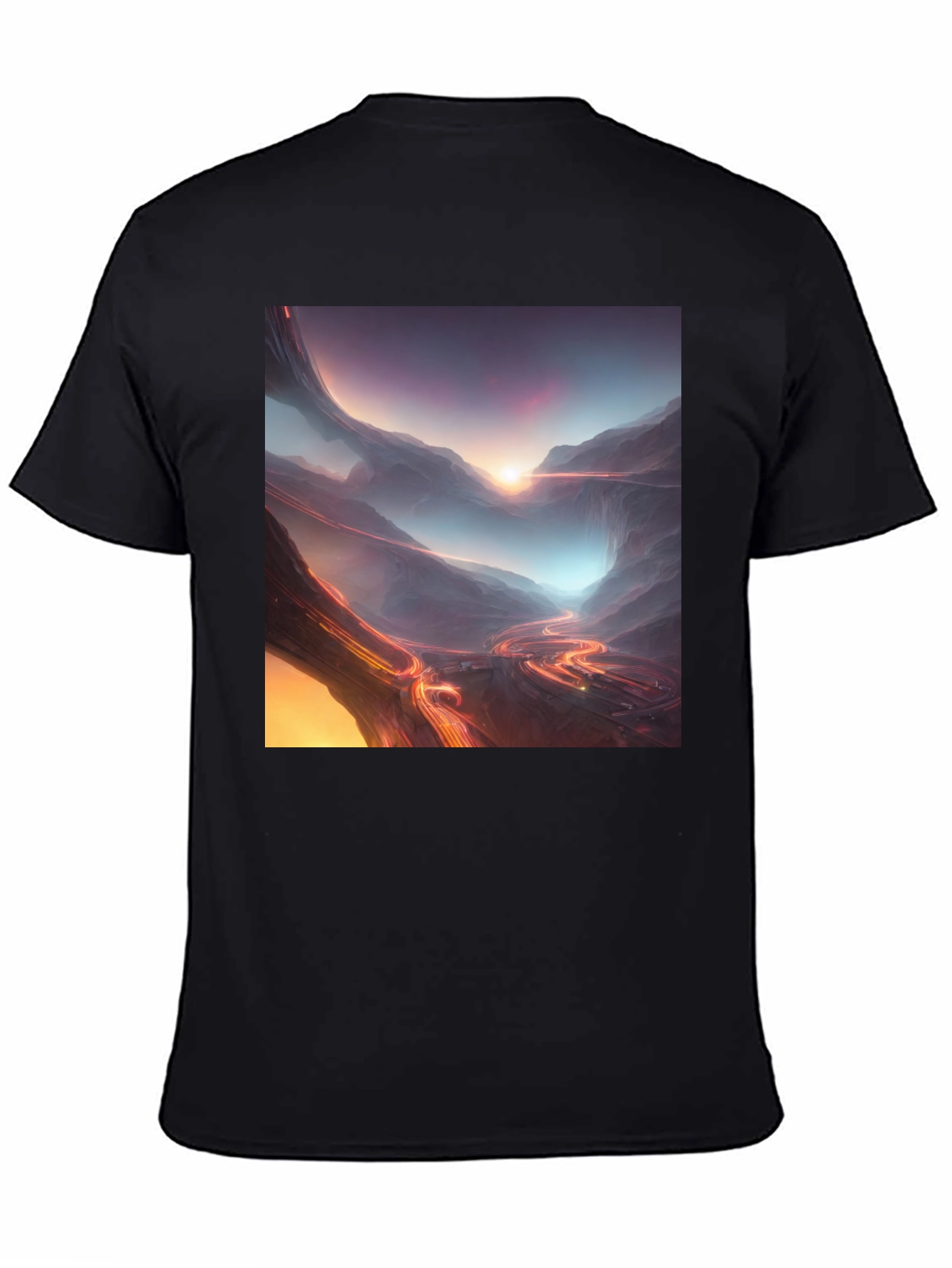 Black Sci-Fi Mountain Graphic Tee - Black Cotton view 4
