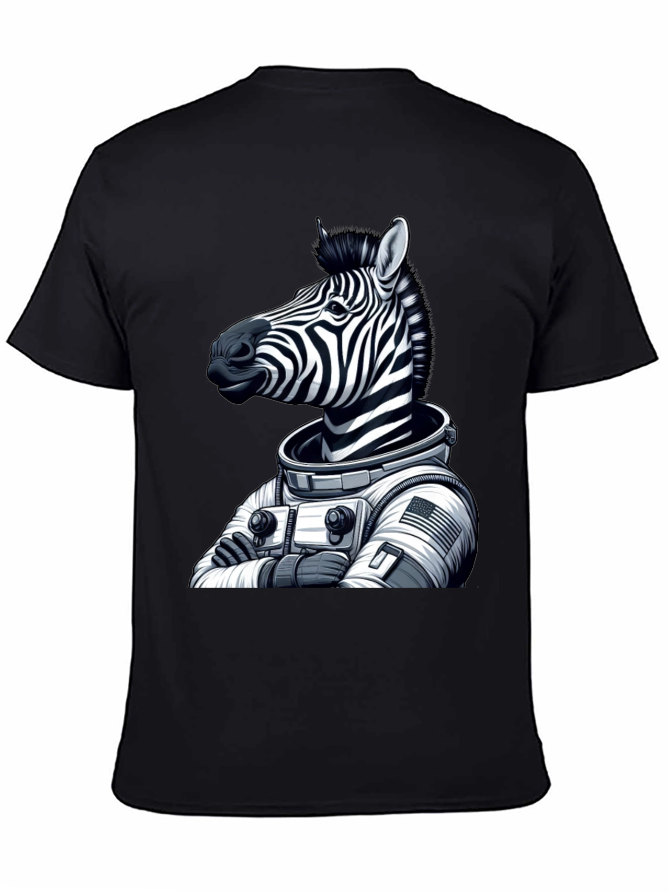 Black Zebra Astronaut Black T-Shirt view 4