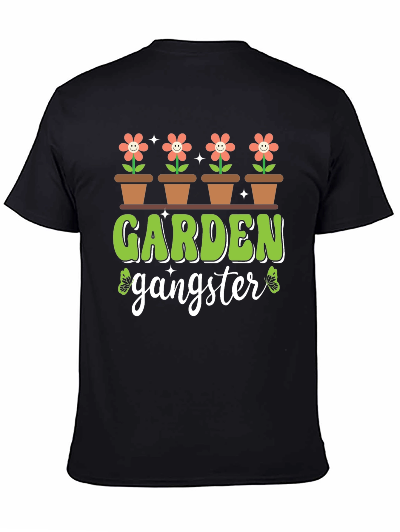 Black Garden Gangster T-Shirt - Floral Design view 4