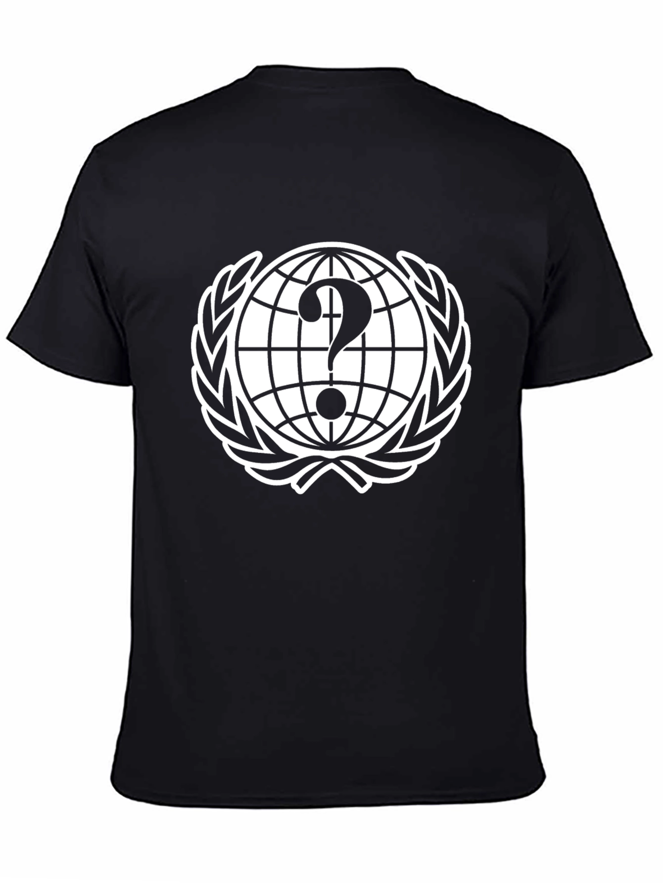 Black Question Globe T-Shirt - Unisex Black Tee view 4