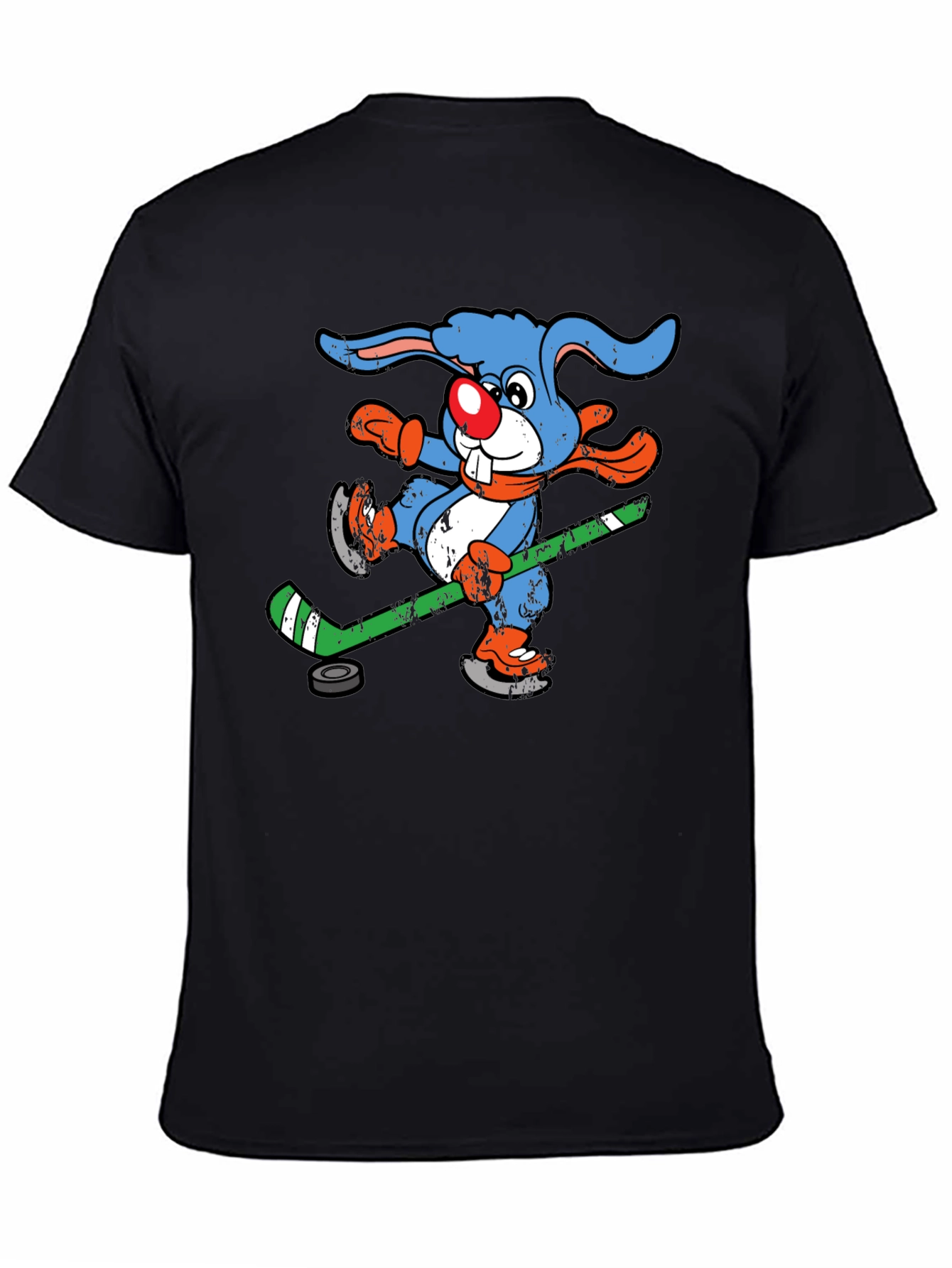Black Funny Hockey Bunny T-Shirt view 4