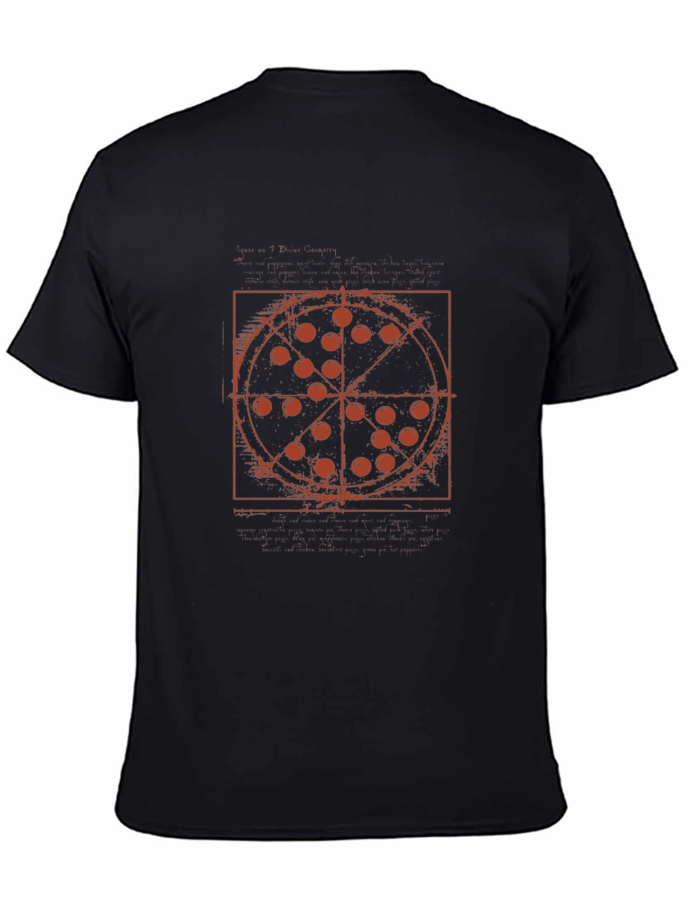 Black Vitruvian Pizza T-Shirt - Geometric Foodie Tee view 4