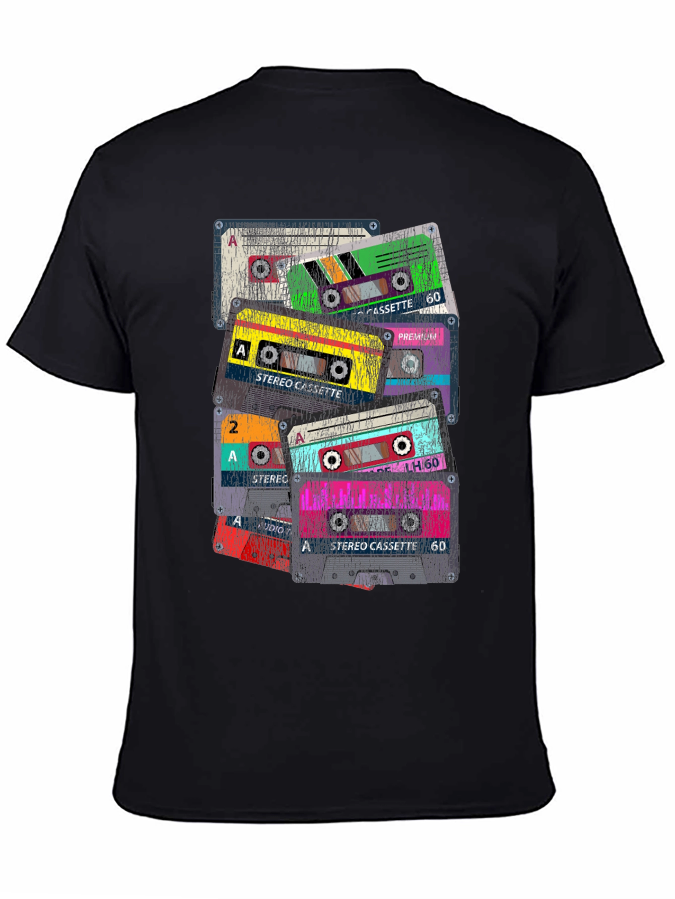 Black Retro Cassette Tape Graphic T-Shirt view 4