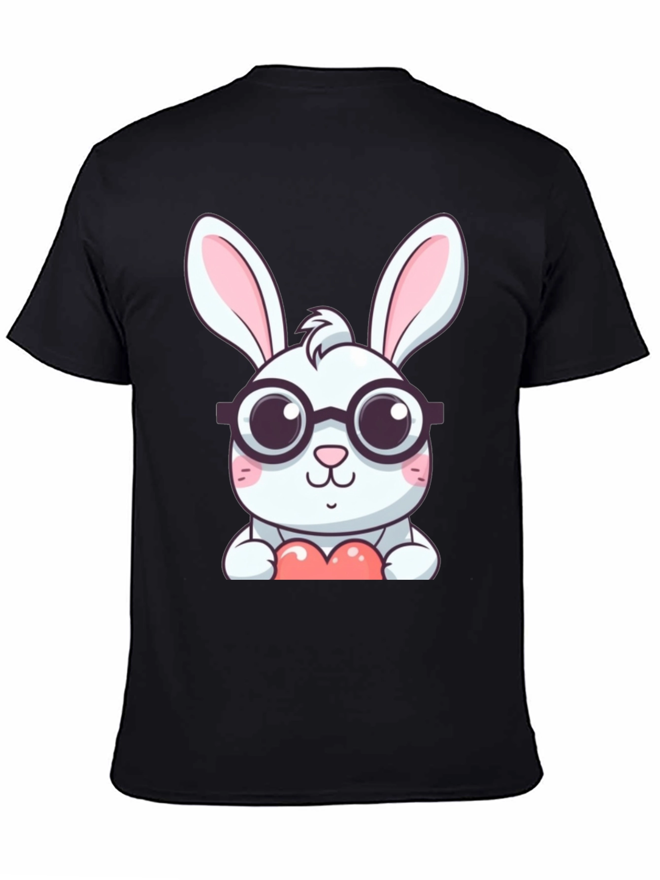 Black Cute Bunny with Glasses Black T-Shirt view 4