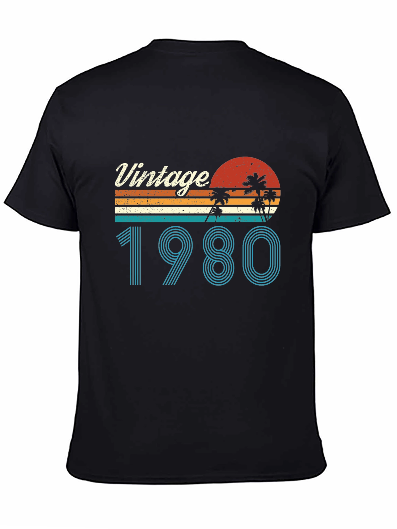 Black Vintage 1980 Graphic T-Shirt Retro Palm Tree Design view 4