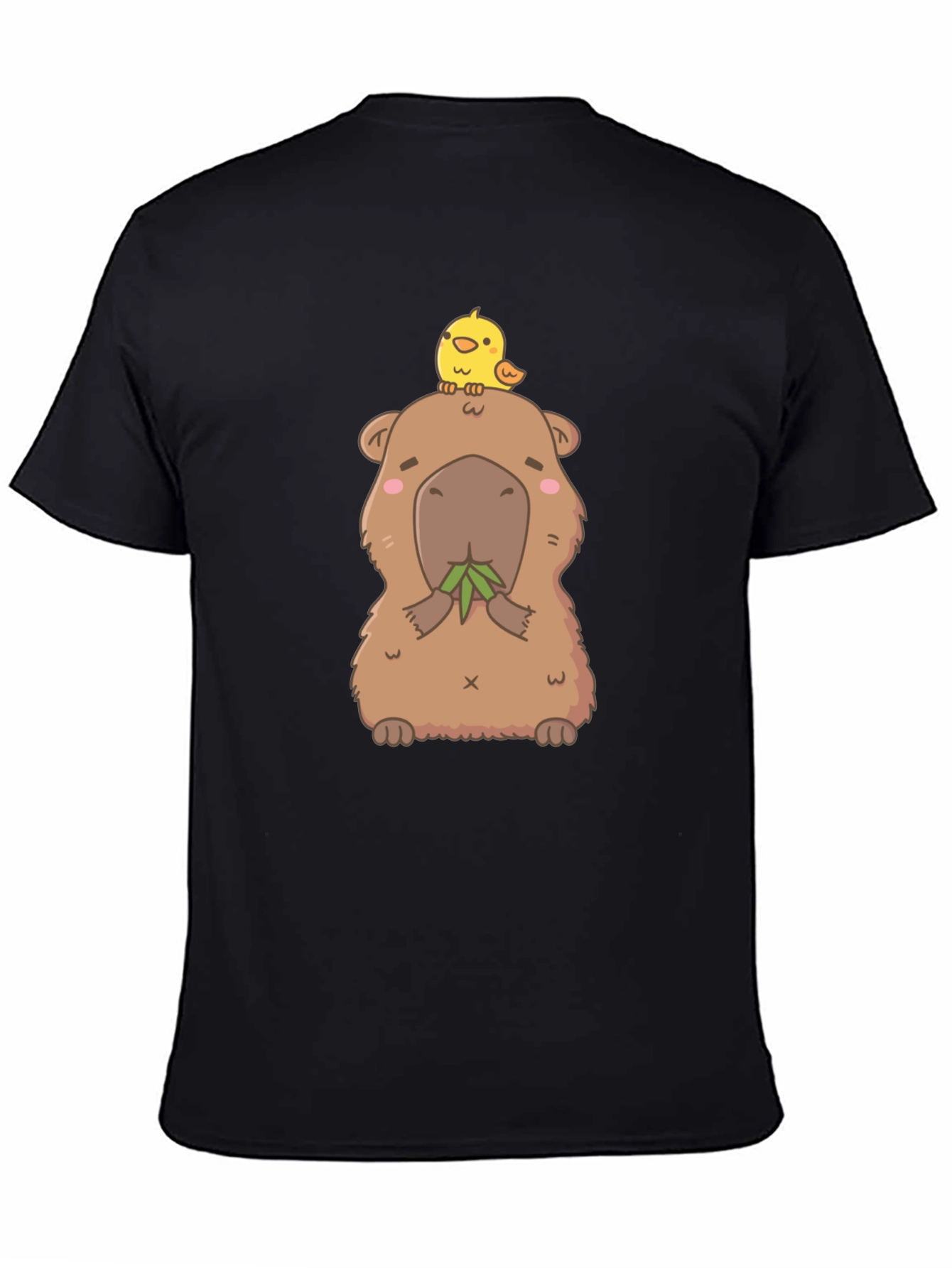 Black Cute Capybara & Chick T-Shirt - Unisex Cotton Tee view 4