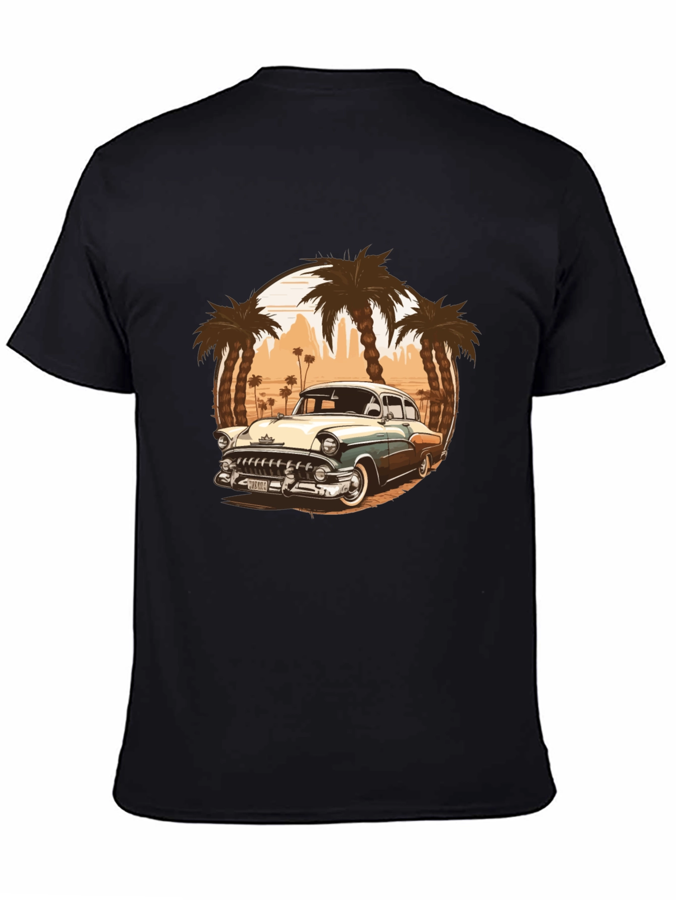 Black Vintage Car Graphic Tee - Palm Tree Design view 4