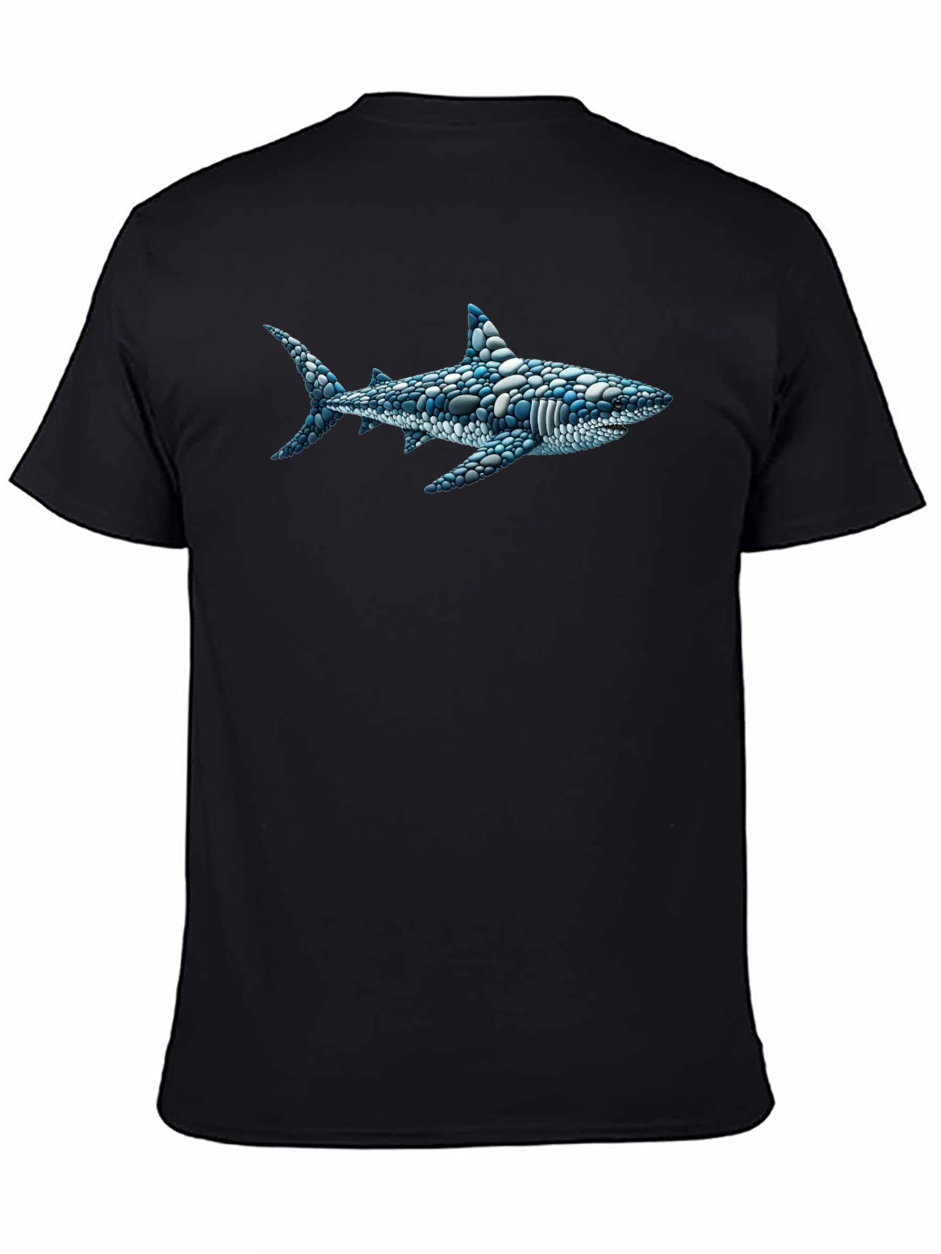 Black Shark Pebble Art Men's Black T-Shirt view 4