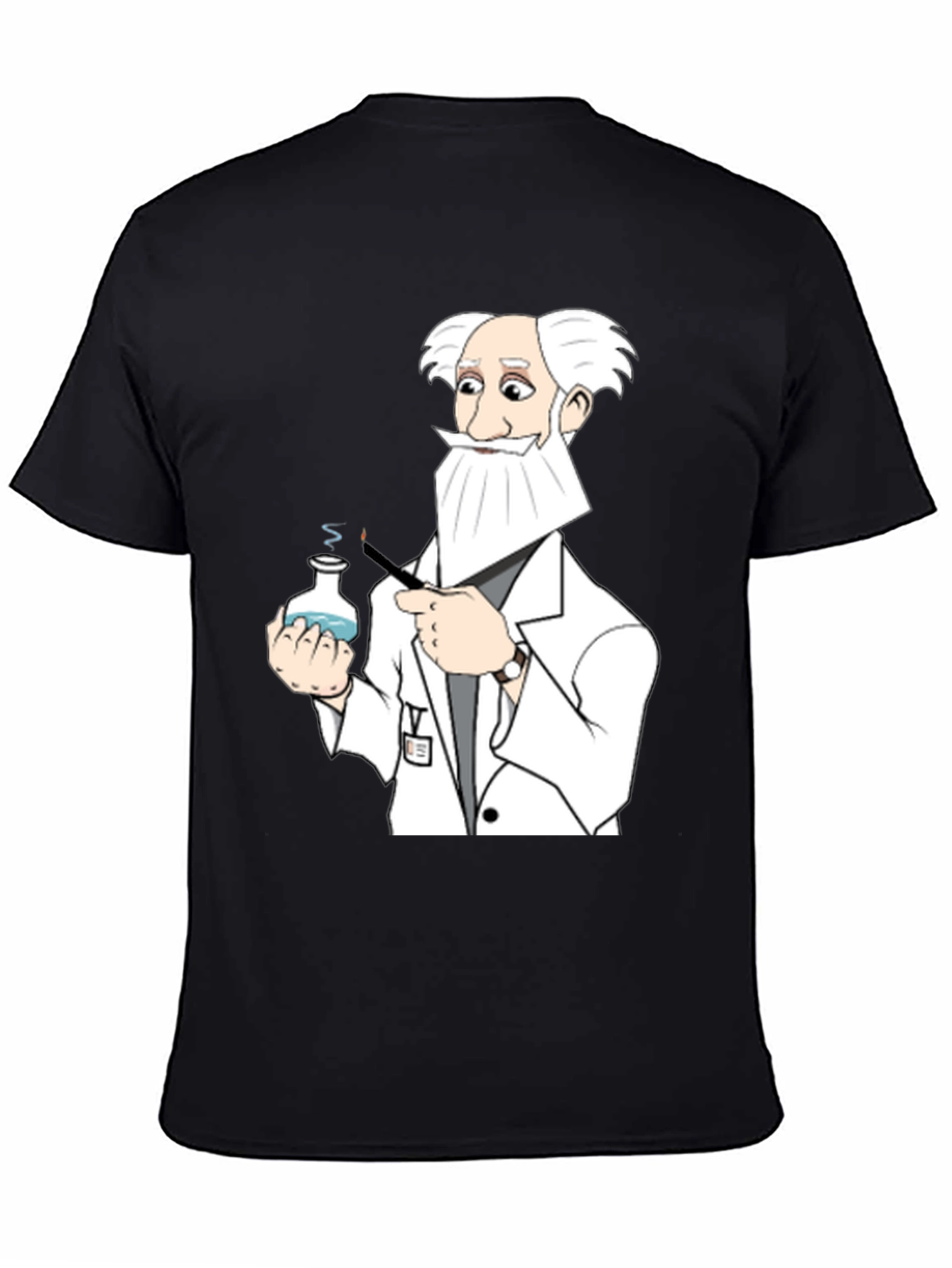 Black Mad Scientist Cartoon T-Shirt - Black Cotton Tee view 4