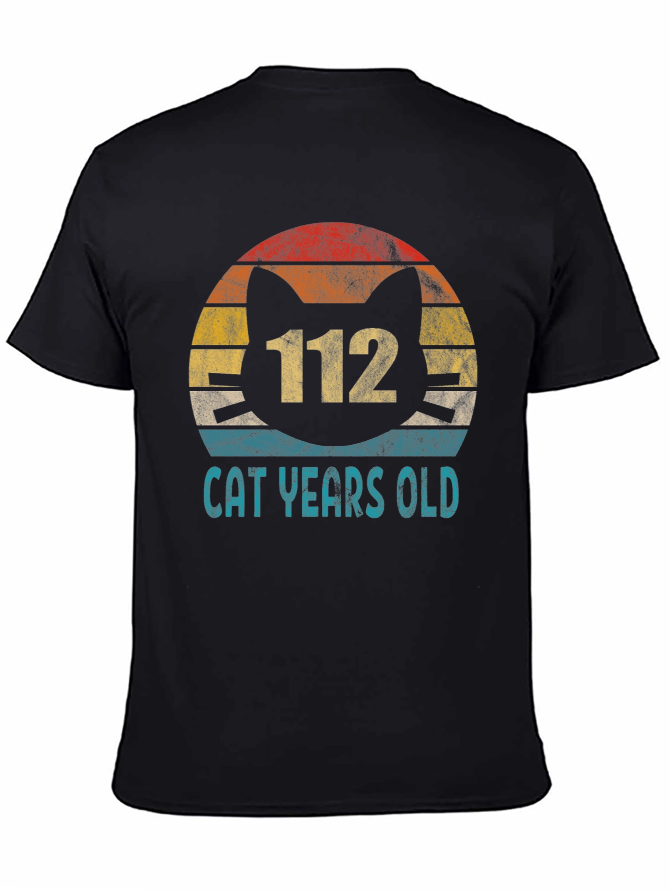 Black 112 Cat Years Old T-Shirt - Funny Vintage Retro Design view 4