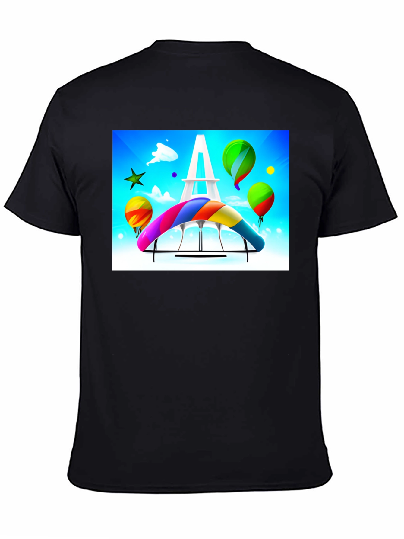 Black Paris Rainbow Hang Gliding T-Shirt view 4