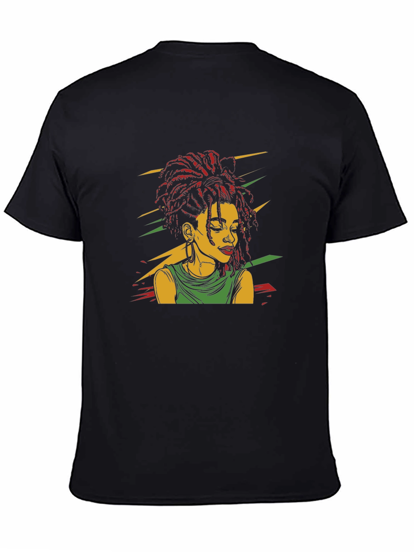 Black Rasta Woman Graphic Black T-Shirt view 4