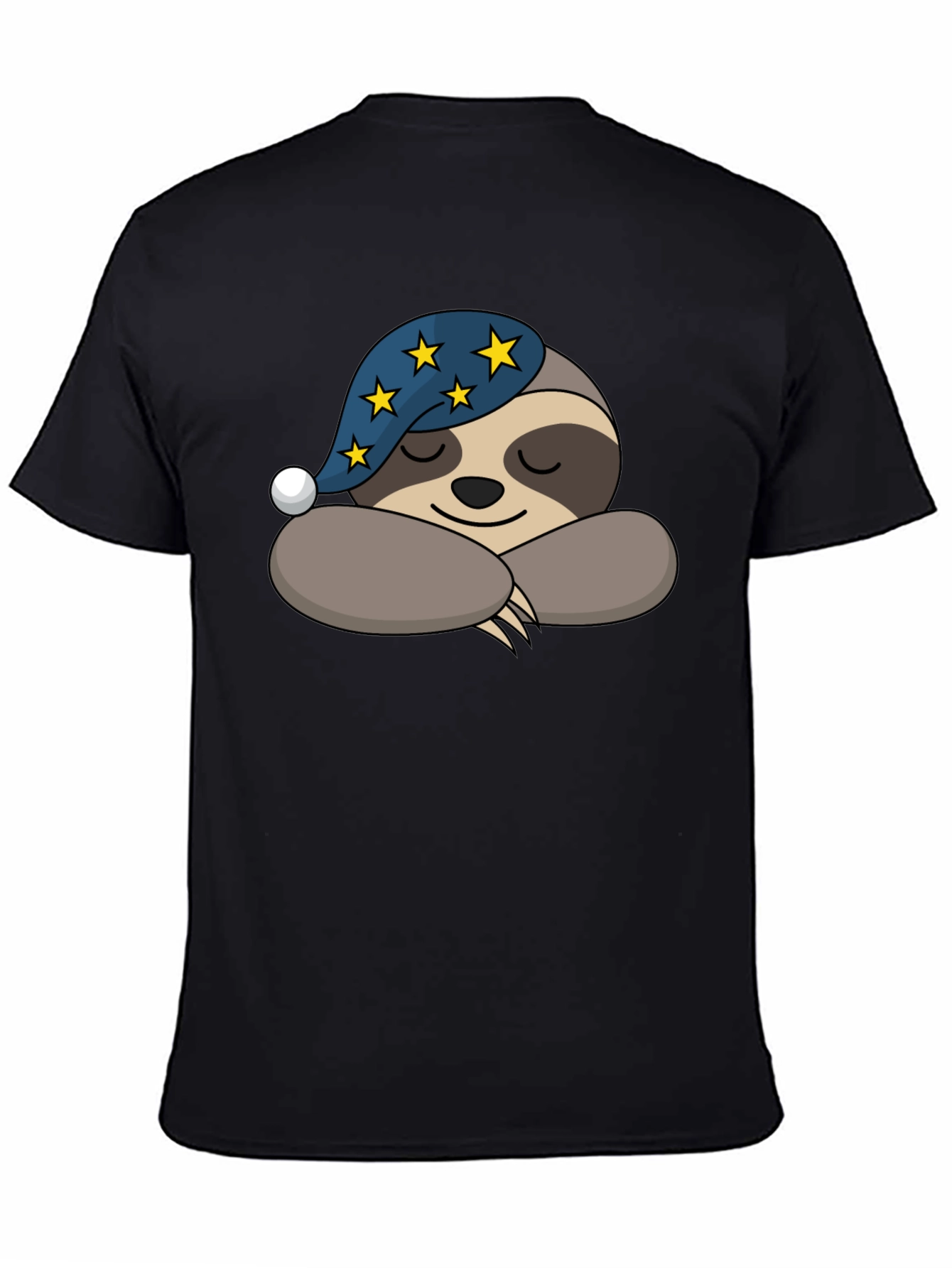 Black Sleeping Sloth T-Shirt - Starry Nightcap Cute Animal Tee view 4