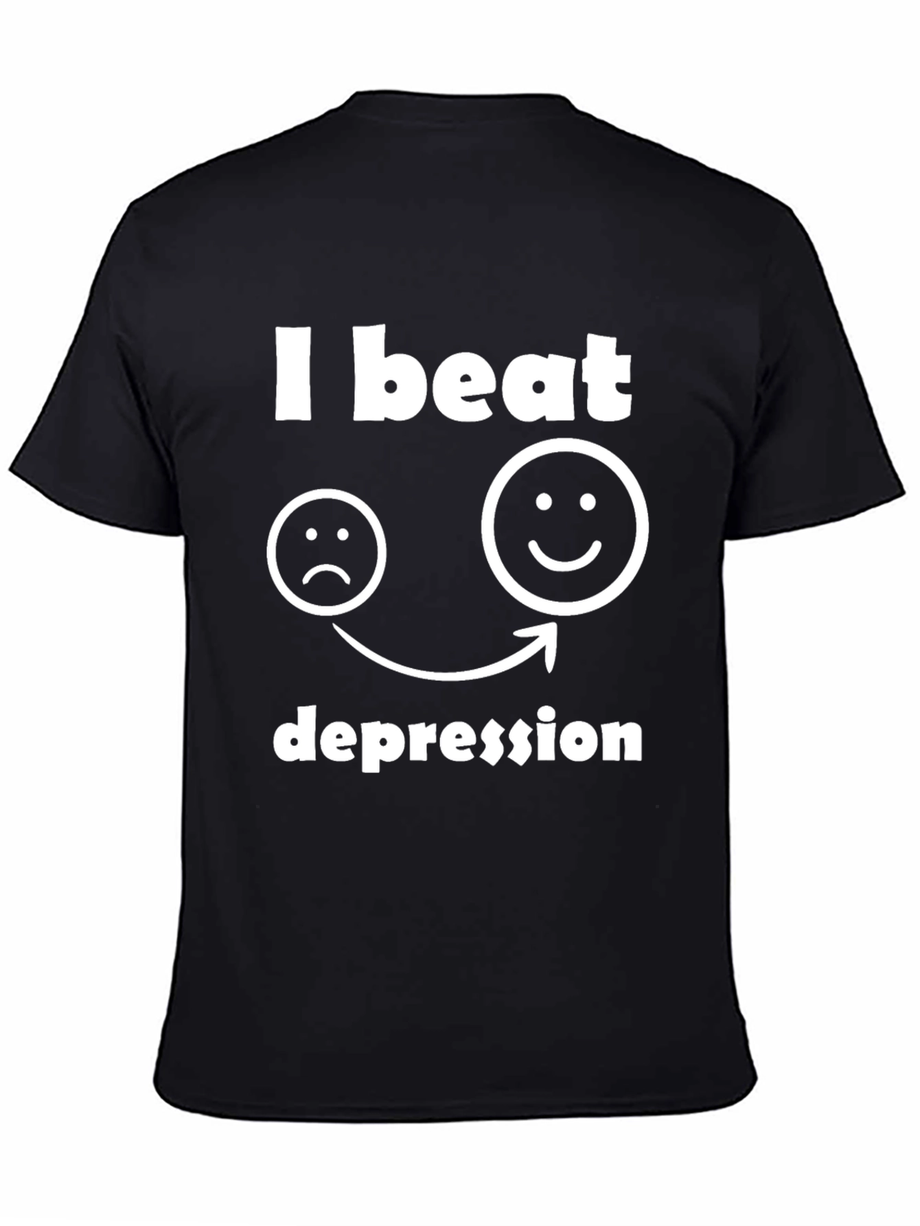 Black I Beat Depression Graphic T-Shirt view 4