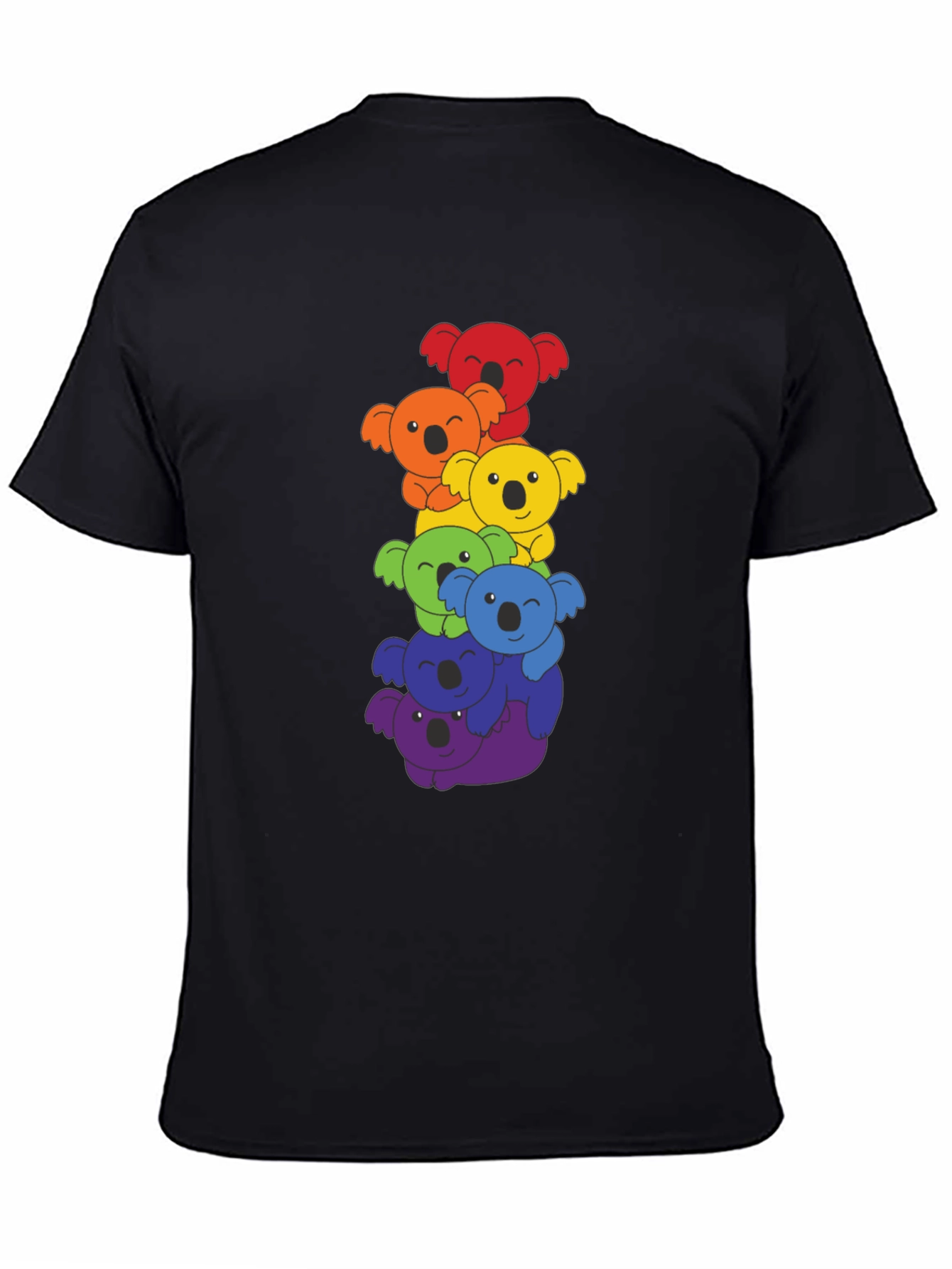 Black Rainbow Koala Stack Graphic Tee - Black Cotton Shirt view 4
