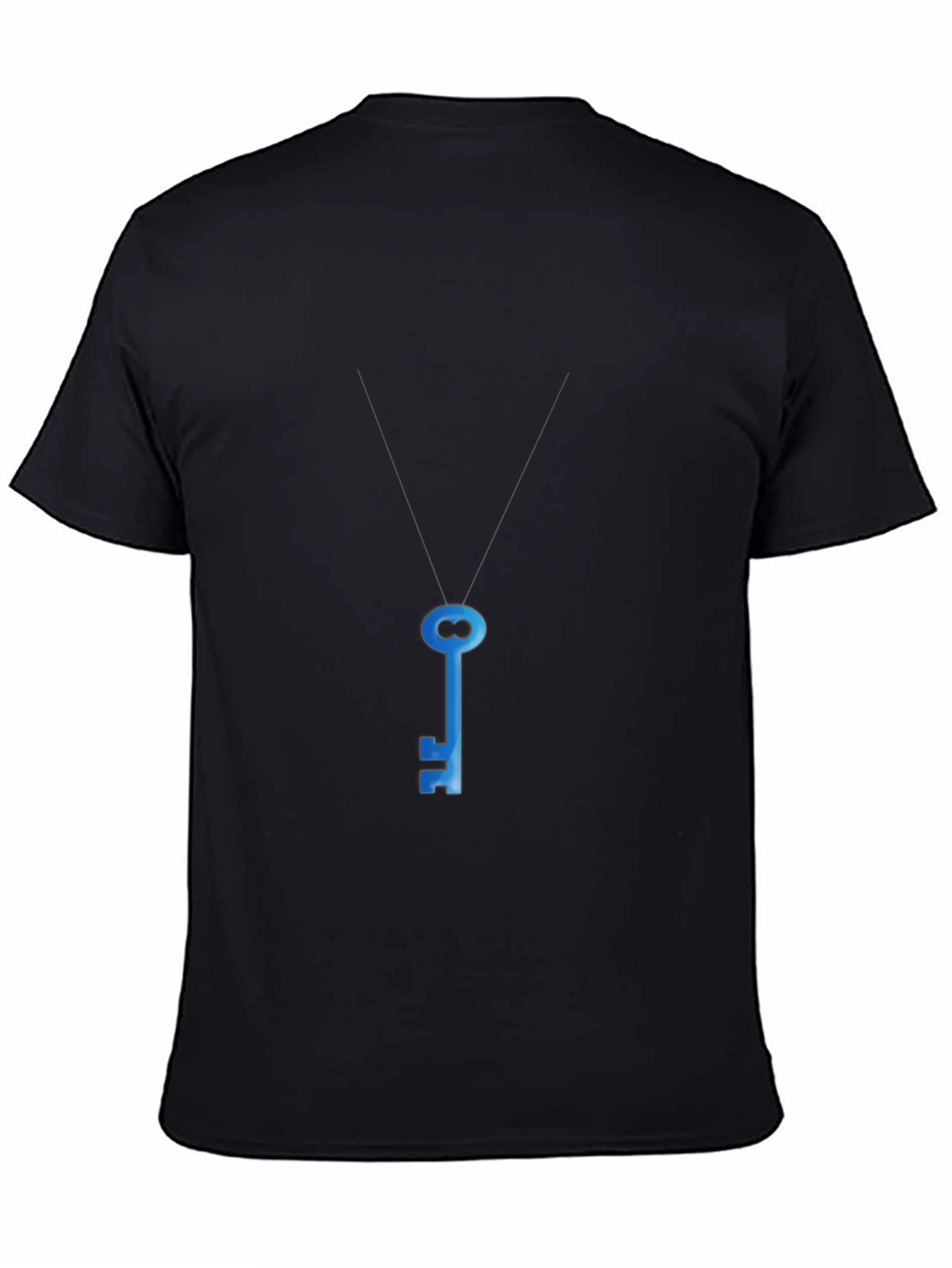 Black Men's Black T-Shirt with Blue Key Graphic view 4