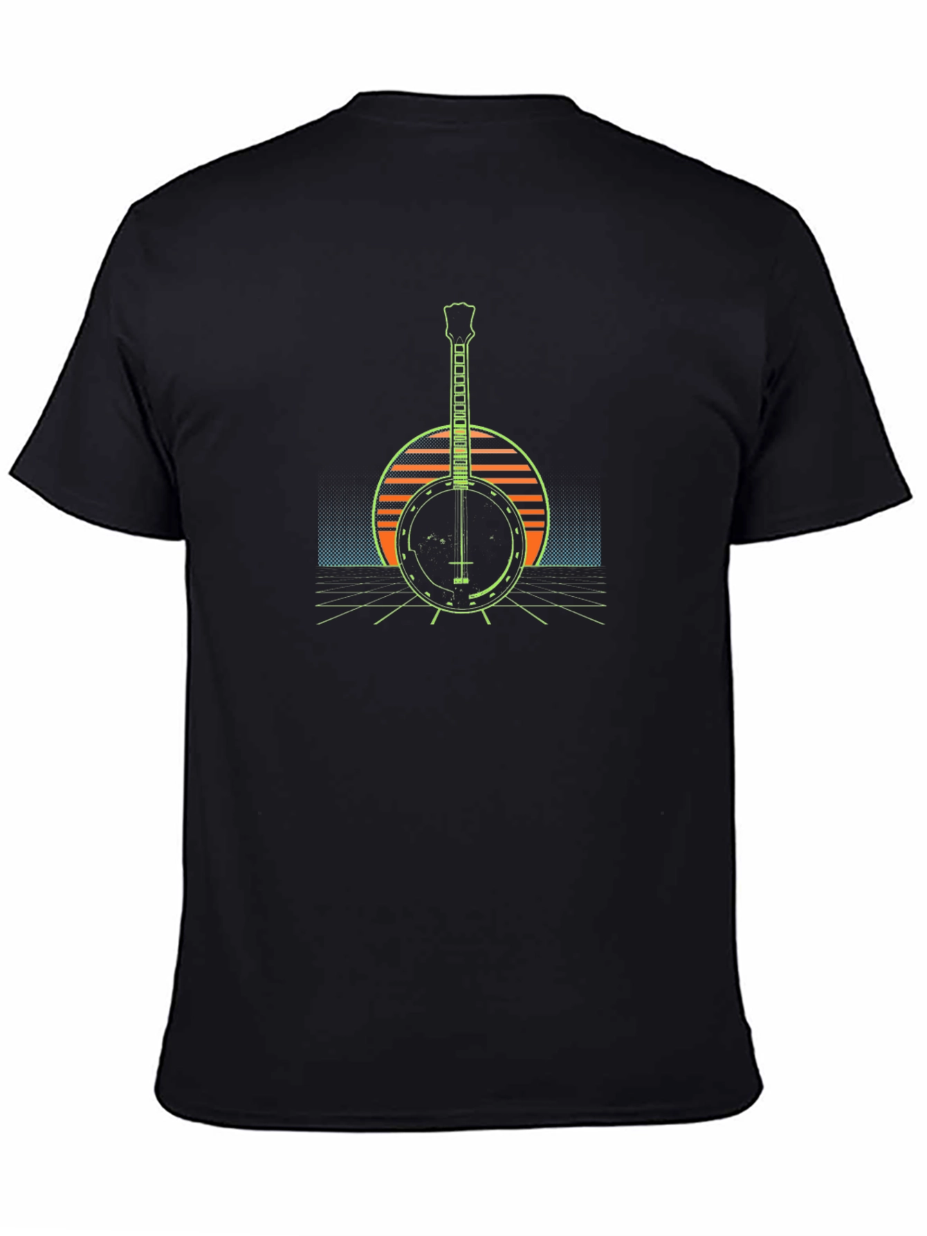 Black Retro Banjo Synthwave Style T-Shirt view 4