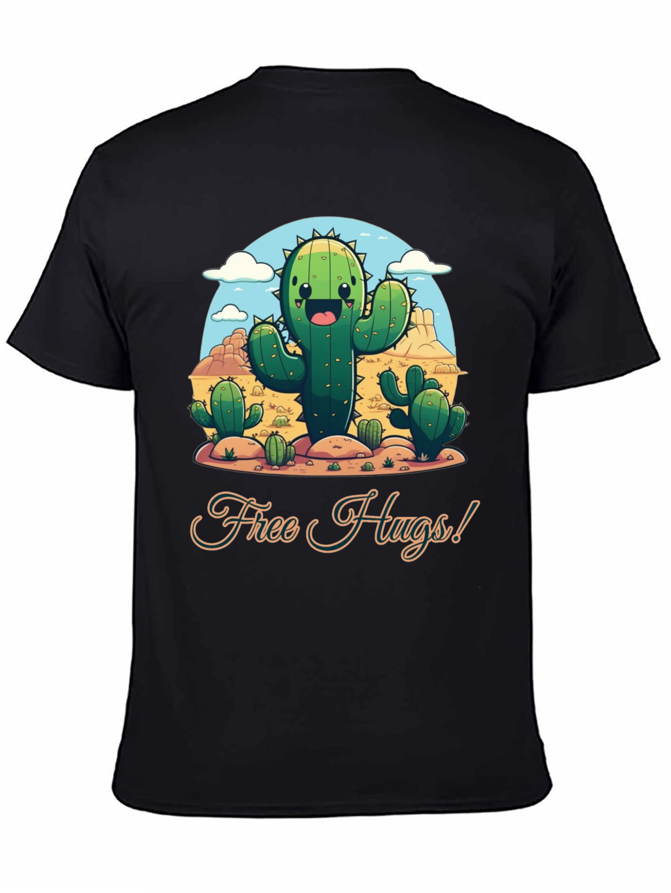 Black Free Hugs Cactus T-Shirt - Desert Fun! view 4