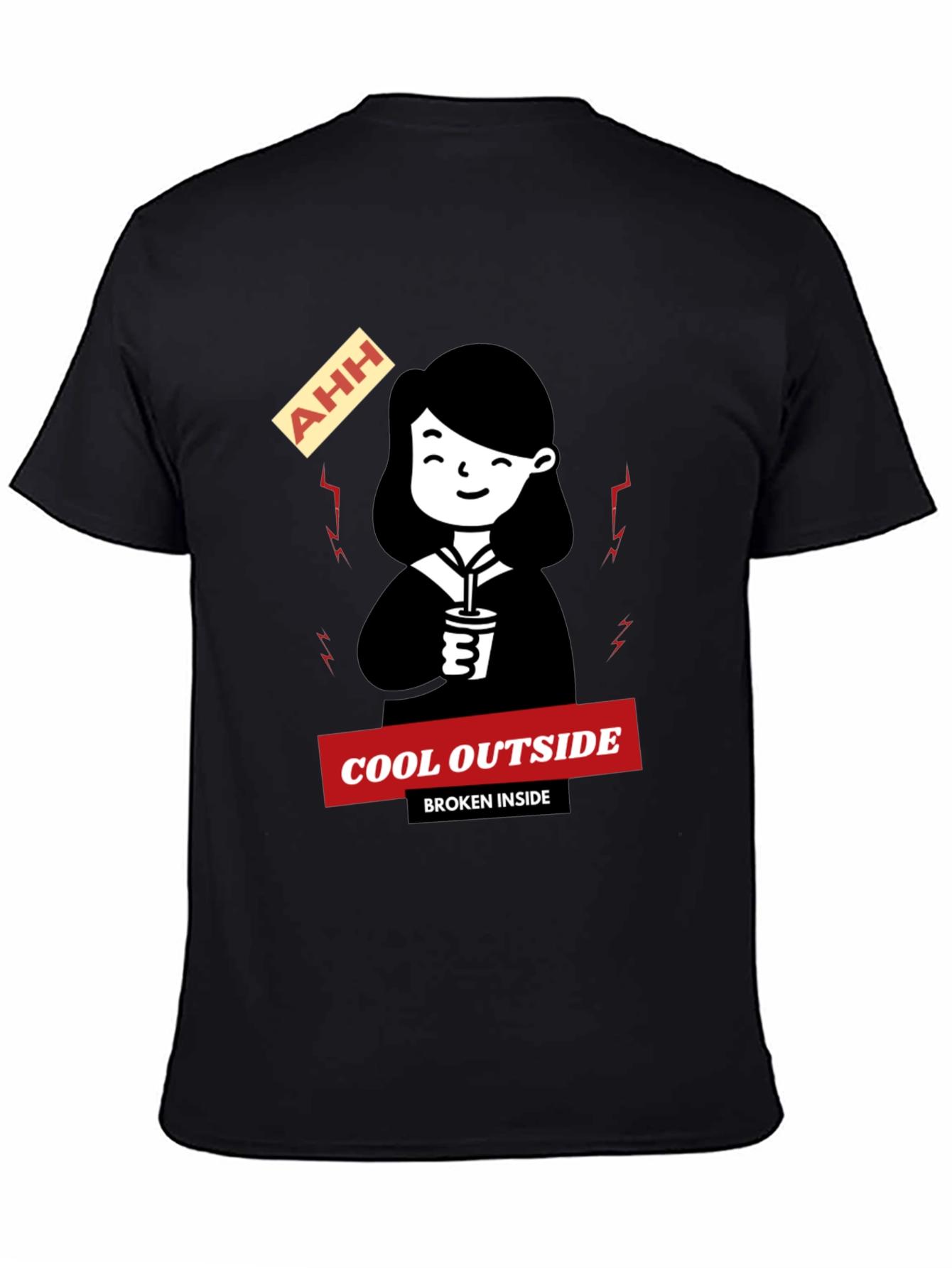 Black Cool Outside Broken Inside Black T-Shirt view 4