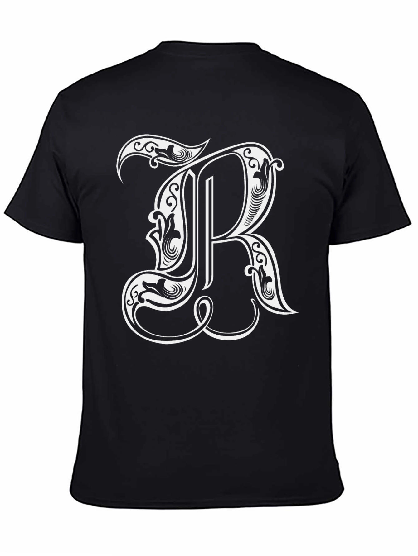 Black Ornate Initial 'R' Black Graphic T-Shirt view 4
