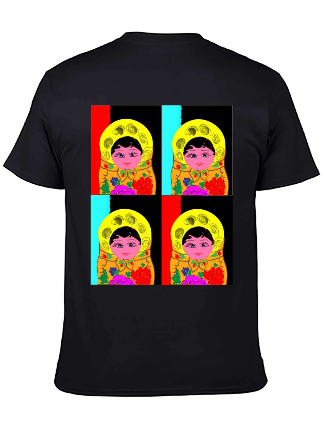 Black Matryoshka Doll Graphic T-Shirt, Black Cotton Tee view 4