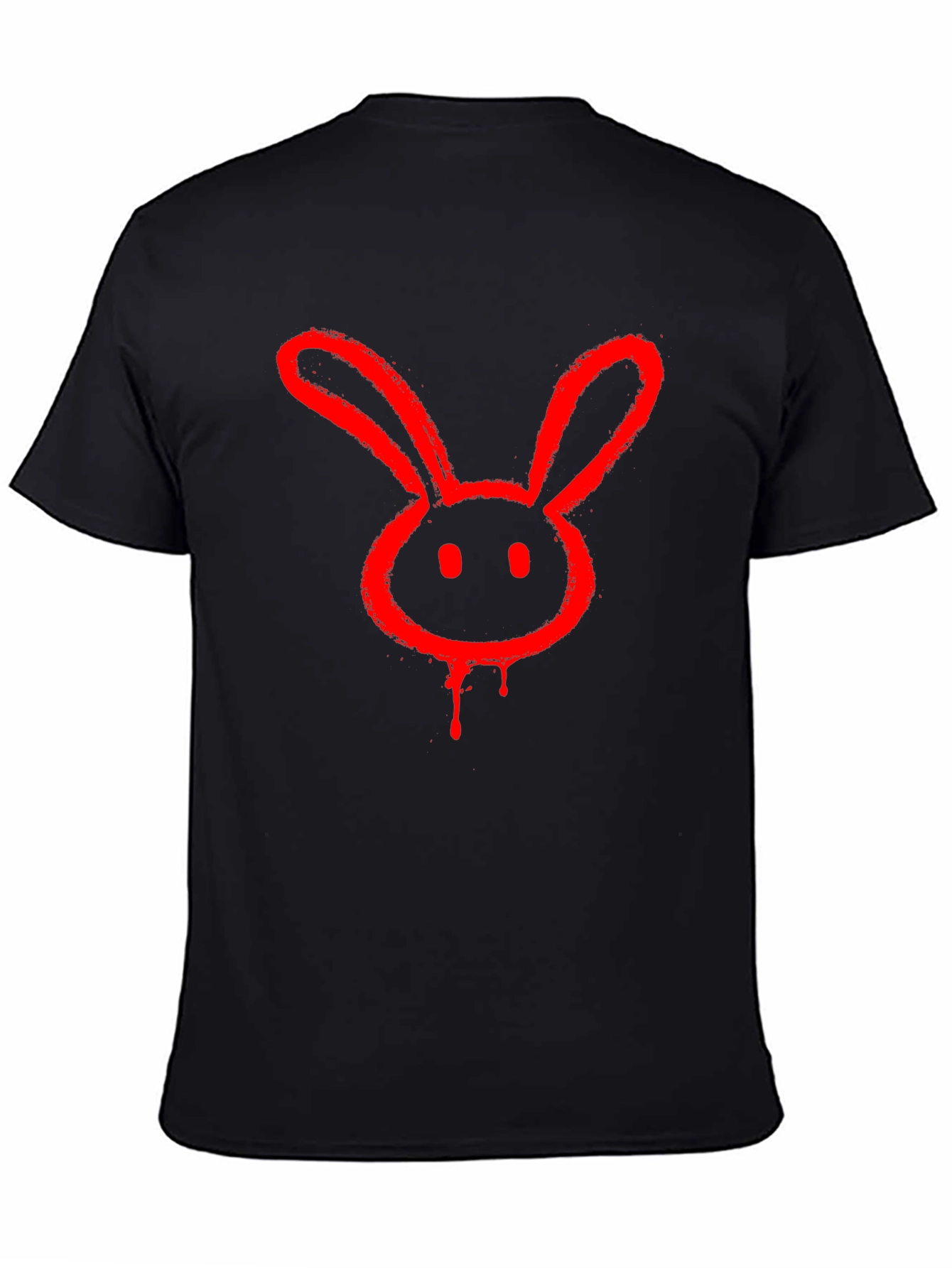 Black Red Bunny Graphic Tee - Black Cotton Casual T-Shirt view 4