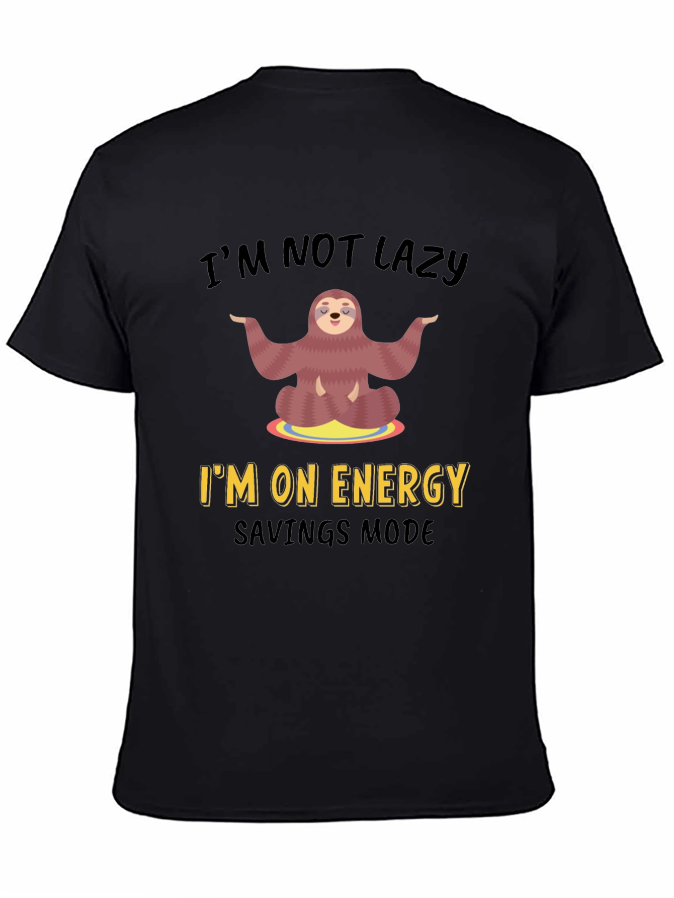 Black Lazy Sloth Energy Saving Mode Graphic T-Shirt view 4