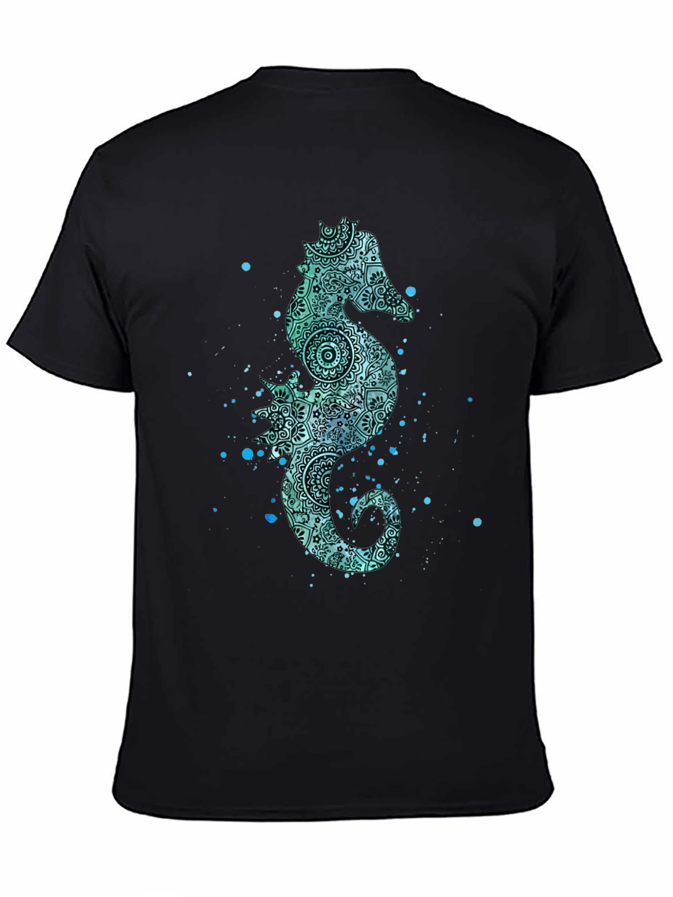 Black Seahorse Graphic Tee - Men's Black Cotton T-Shirt view 4