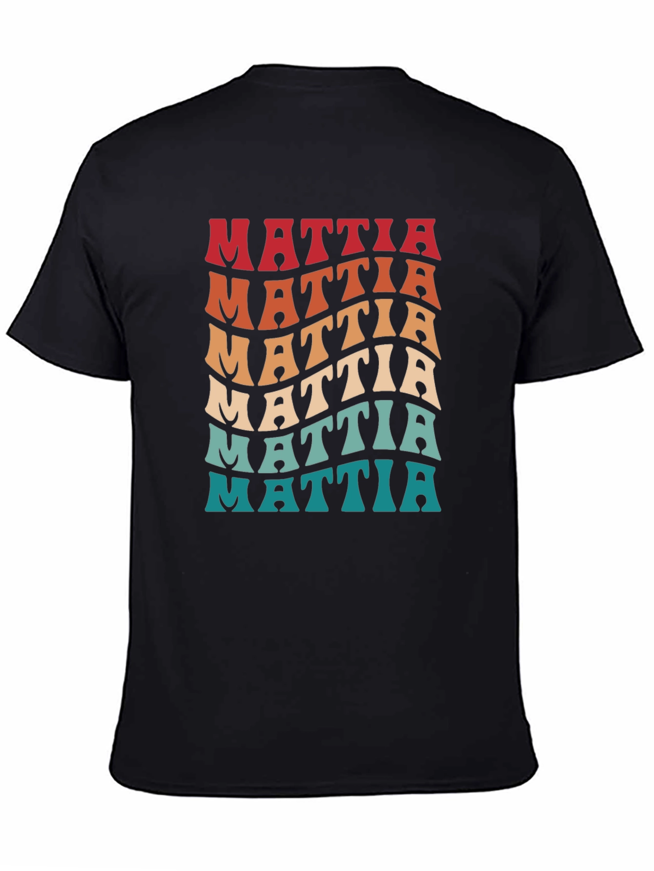Black Retro Name Mattia Wavy Text T-Shirt view 4