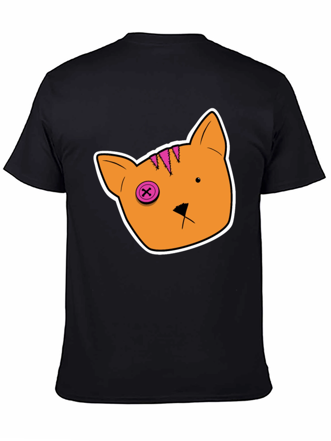 Black Cartoon Cat Tee: Black Cotton T-Shirt view 4