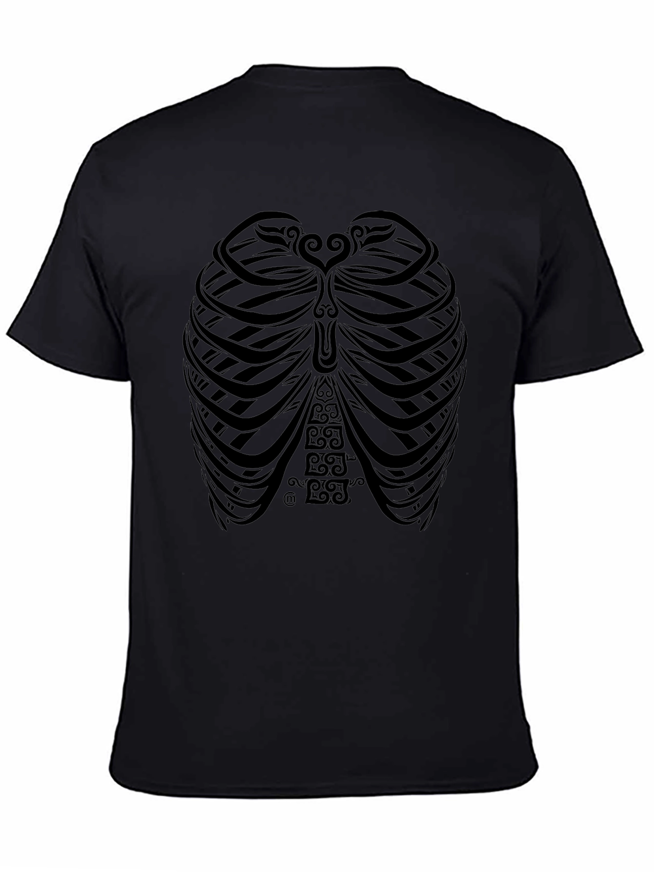 Black Tribal Rib Cage Print Black T-Shirt view 4