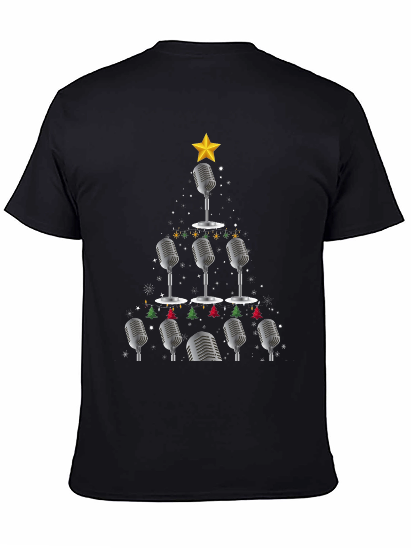 Black Microphone Christmas Tree Graphic Tee view 4