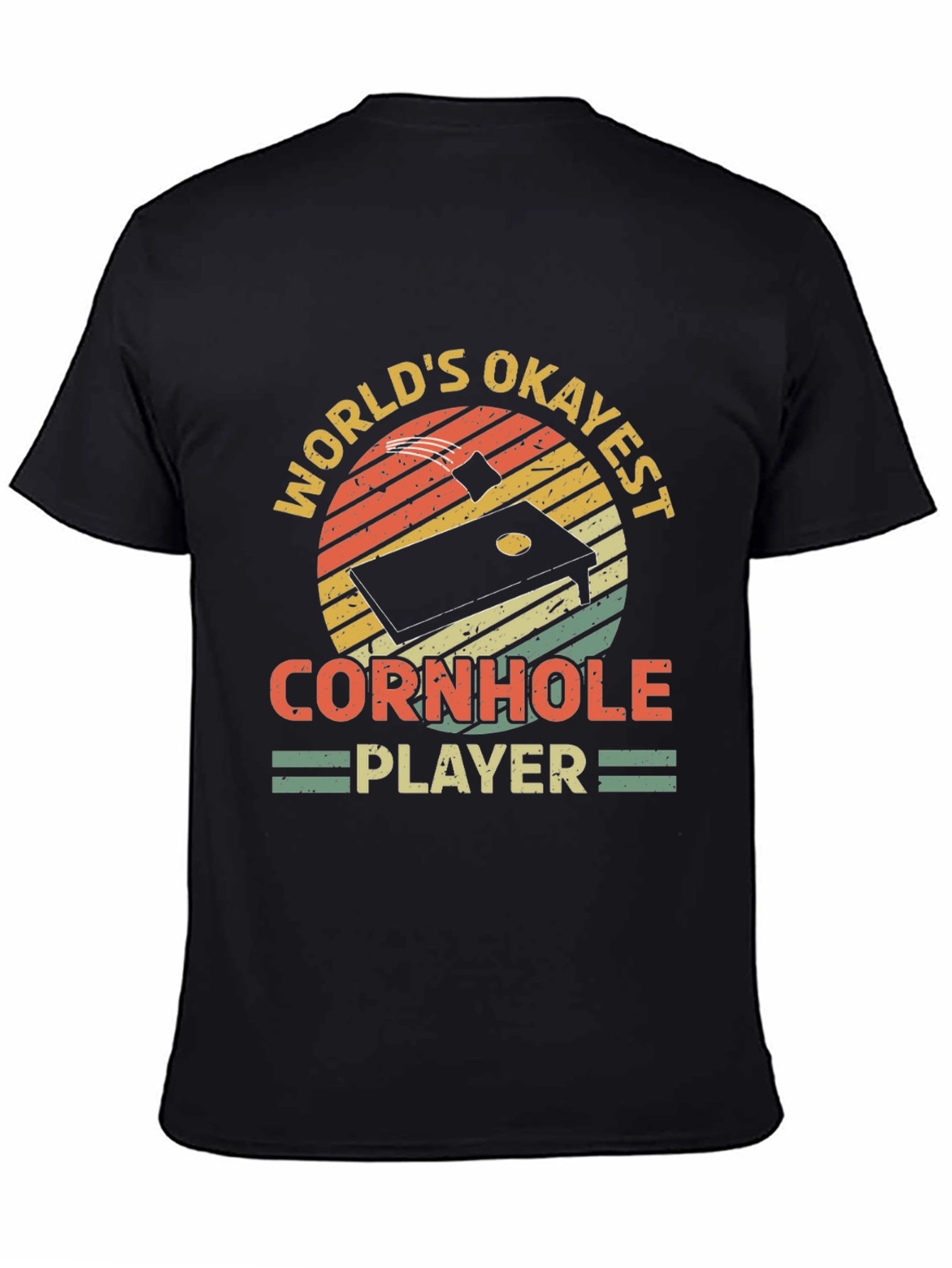 Black World's Okayest Cornhole Player Black T-Shirt view 4