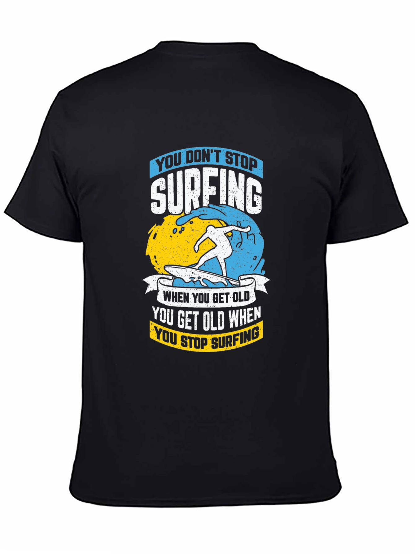 Black Surfing Graphic T-Shirt - Never Stop Surfing! view 4