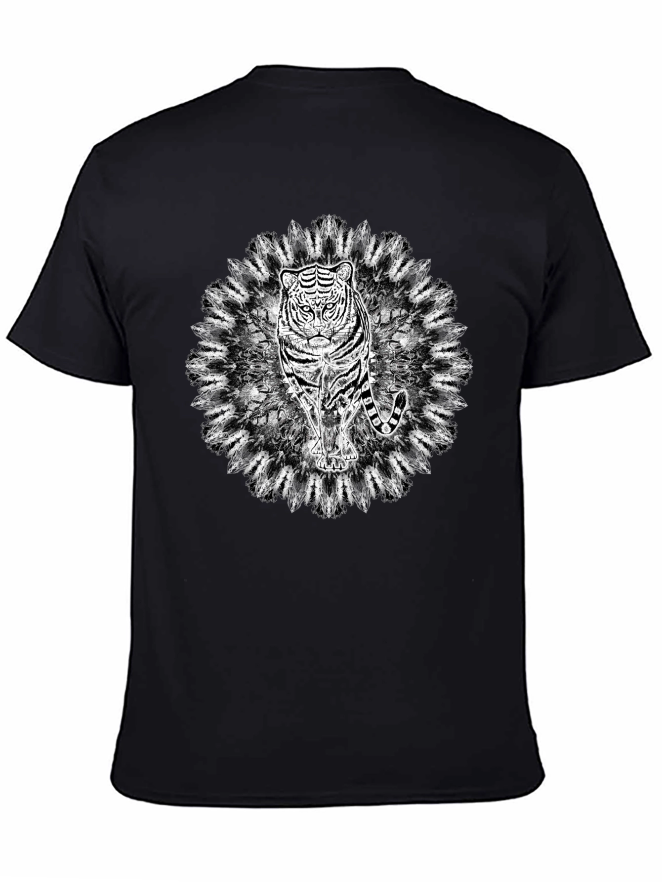 Black Tiger Mandala Graphic Black T-Shirt view 4