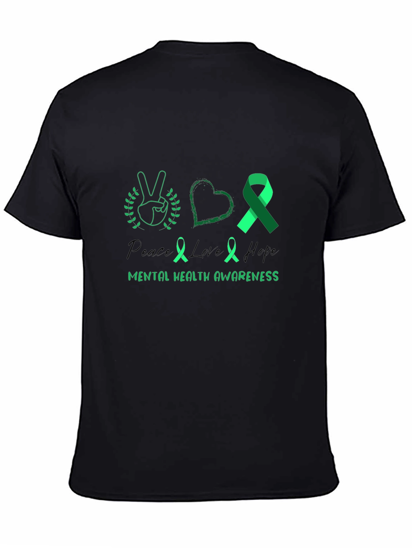 Black Peace Love Hope Mental Health Awareness T-Shirt view 4