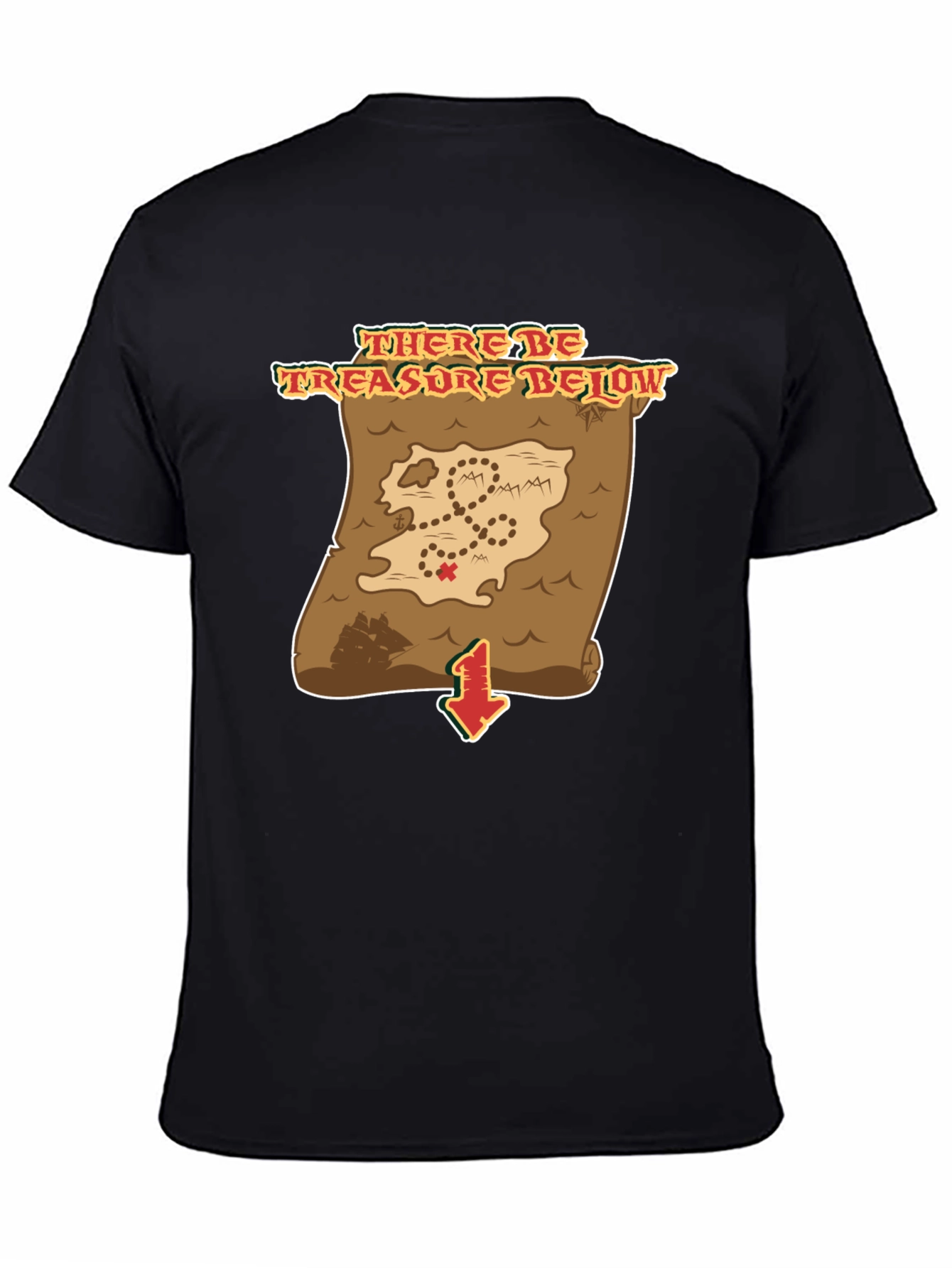 Black Treasure Map T-Shirt - Pirate's Booty Below! view 4