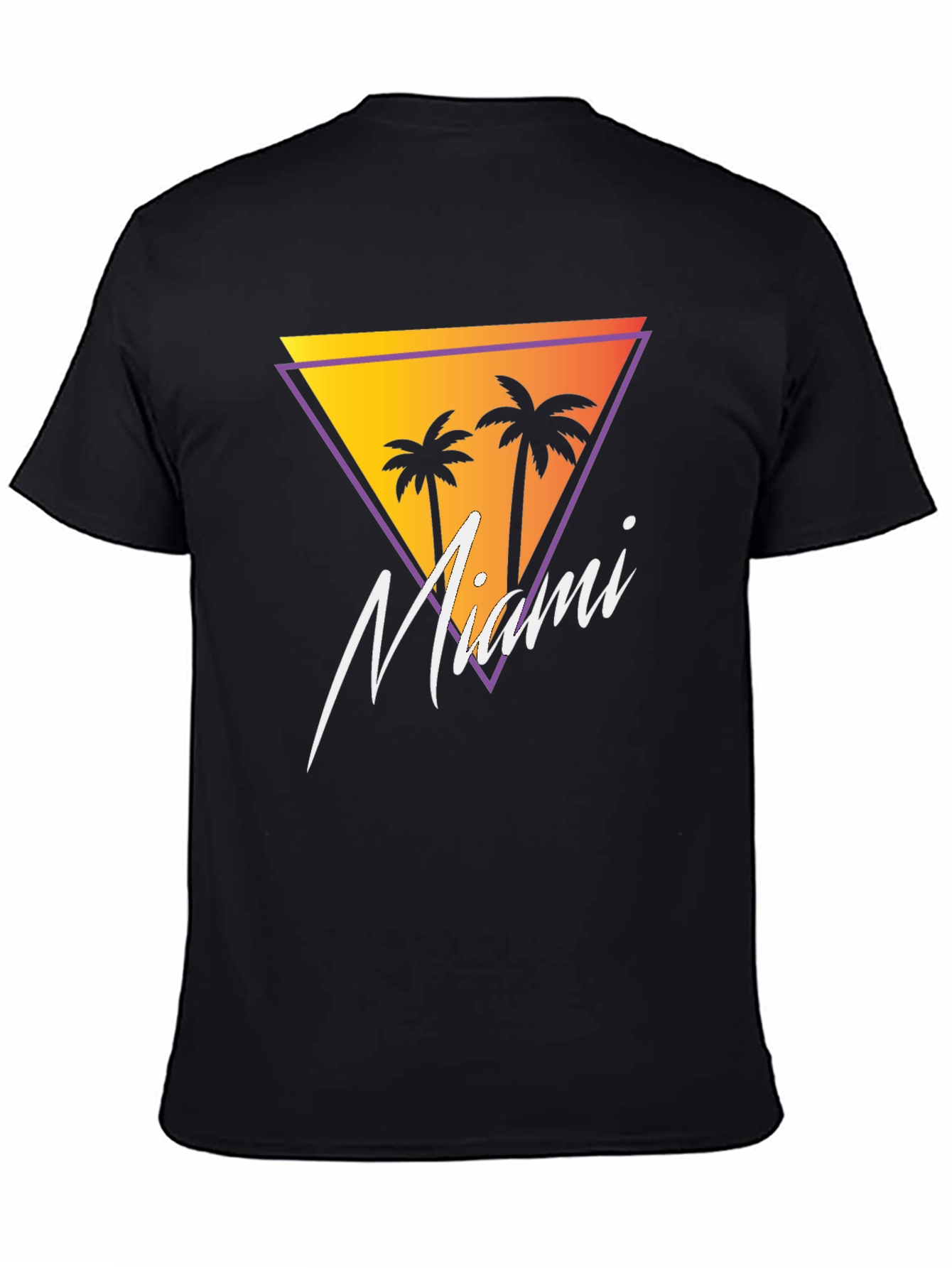 Miami Retro T-Shirt Palm Tree Triangle Black Tee - 4