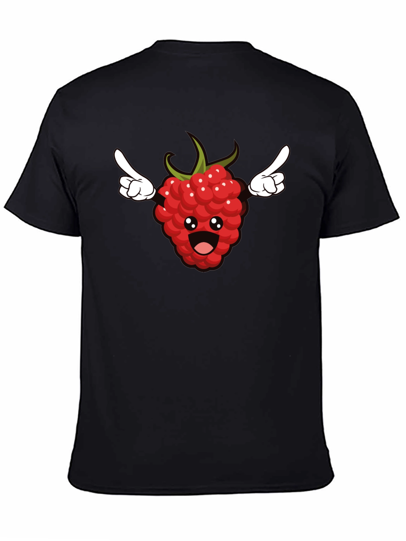 Black Funny Raspberry Cartoon Graphic T-Shirt - Black view 4