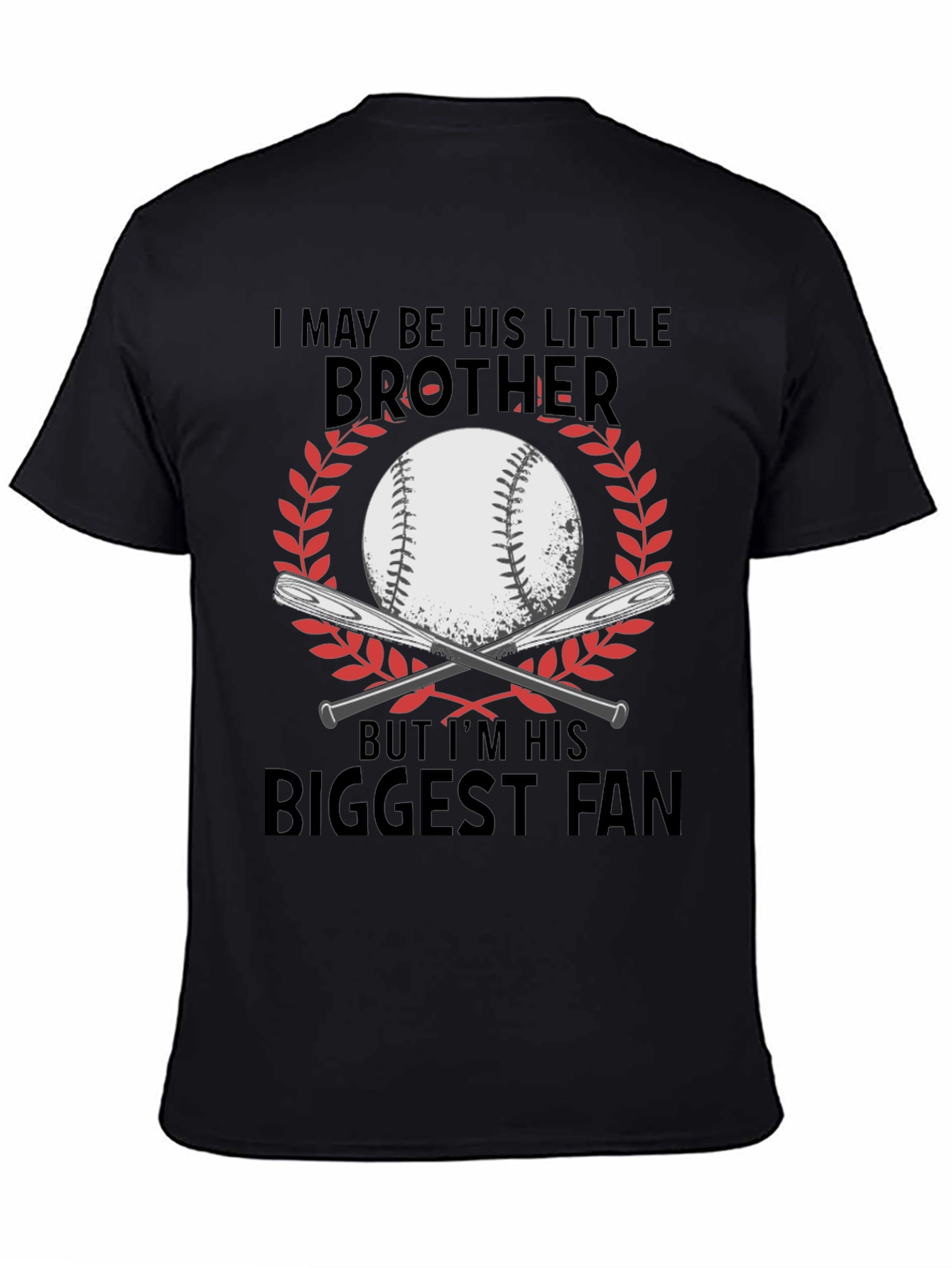 Black Little Brother Biggest Fan Baseball T-Shirt view 4