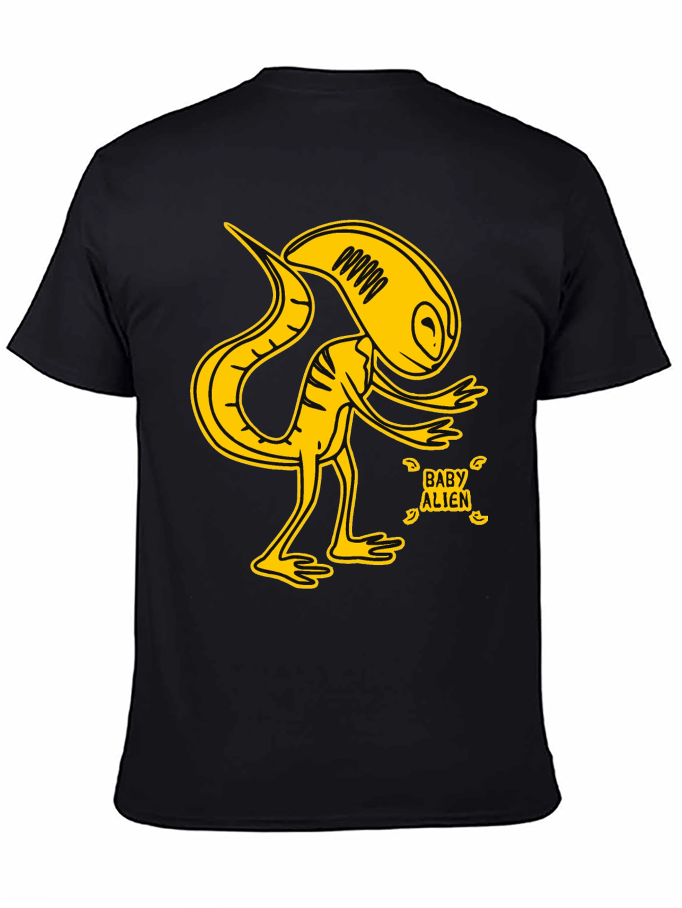 Black Baby Alien Graphic T-Shirt - Yellow Design view 4