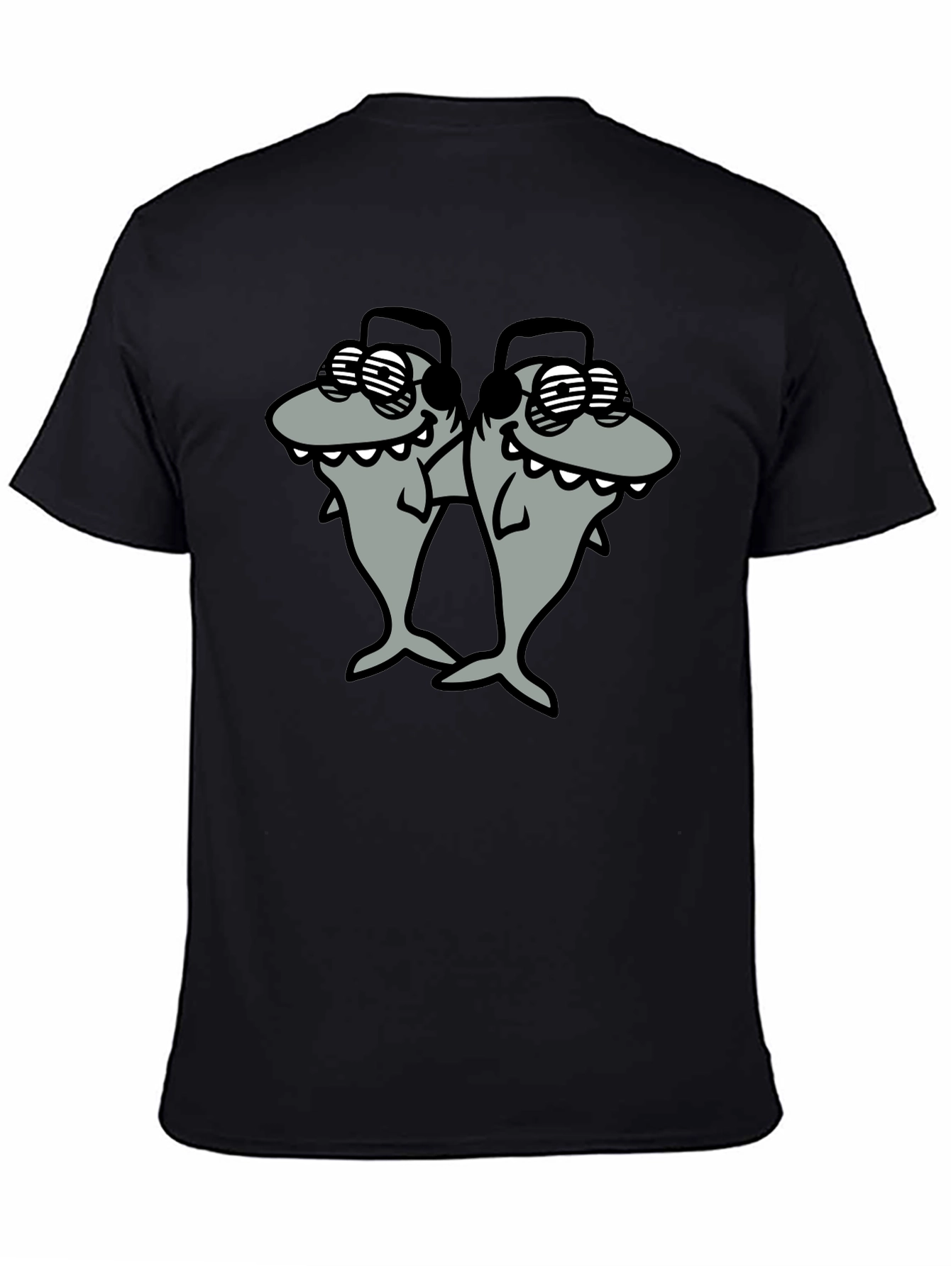 Black Shark DJ Black T-Shirt - Cool Cartoon Graphic Tee view 4