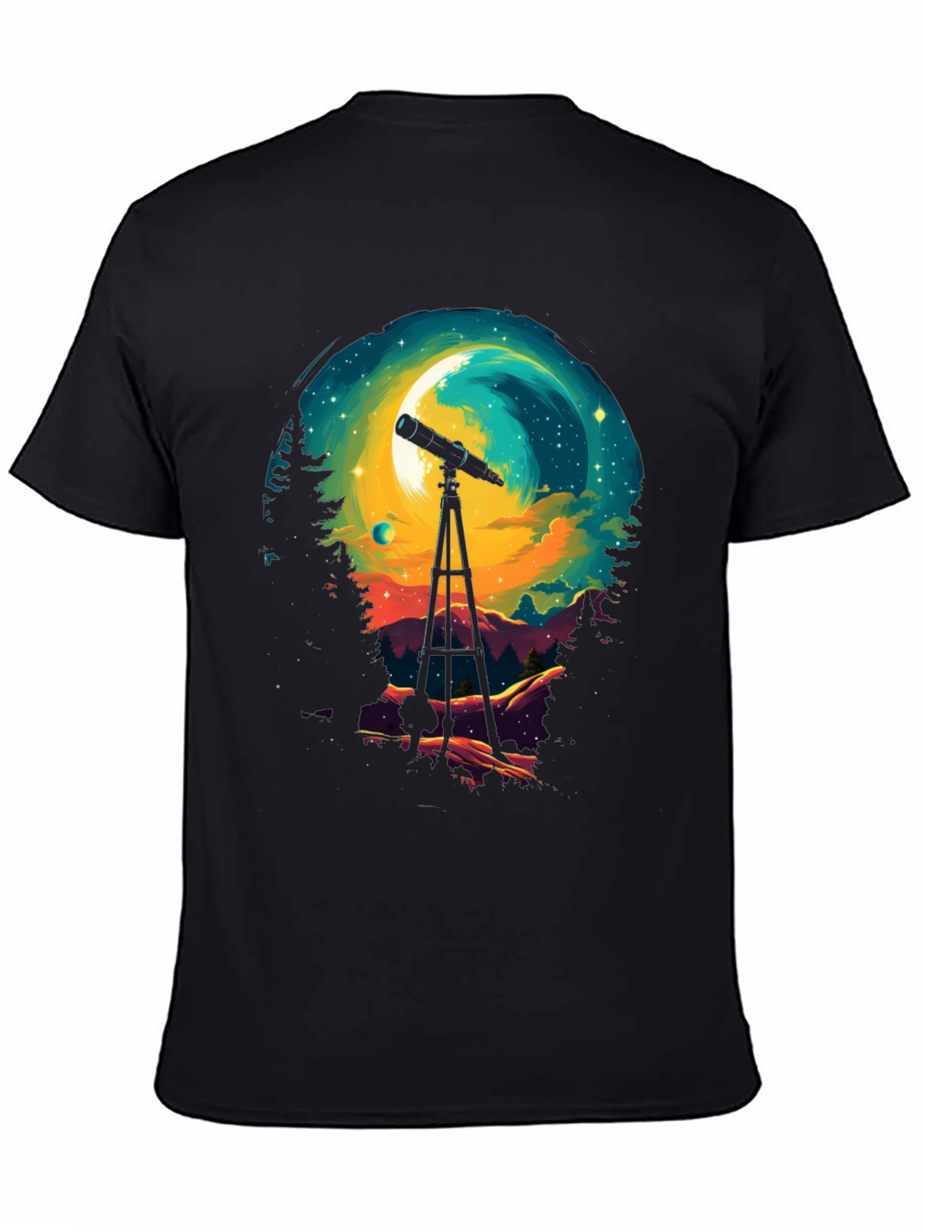 Black Astronomy Night Sky Telescope Graphic T-Shirt view 4