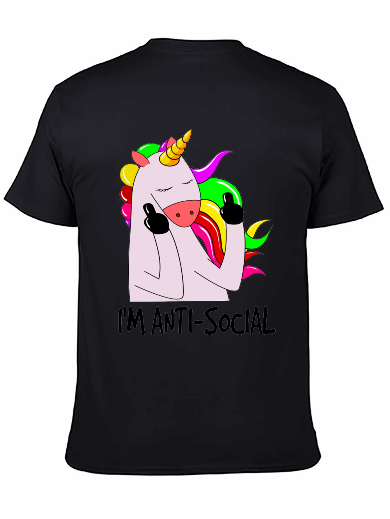 Black Anti-Social Unicorn Graphic Tee - Soft Black Cotton view 4